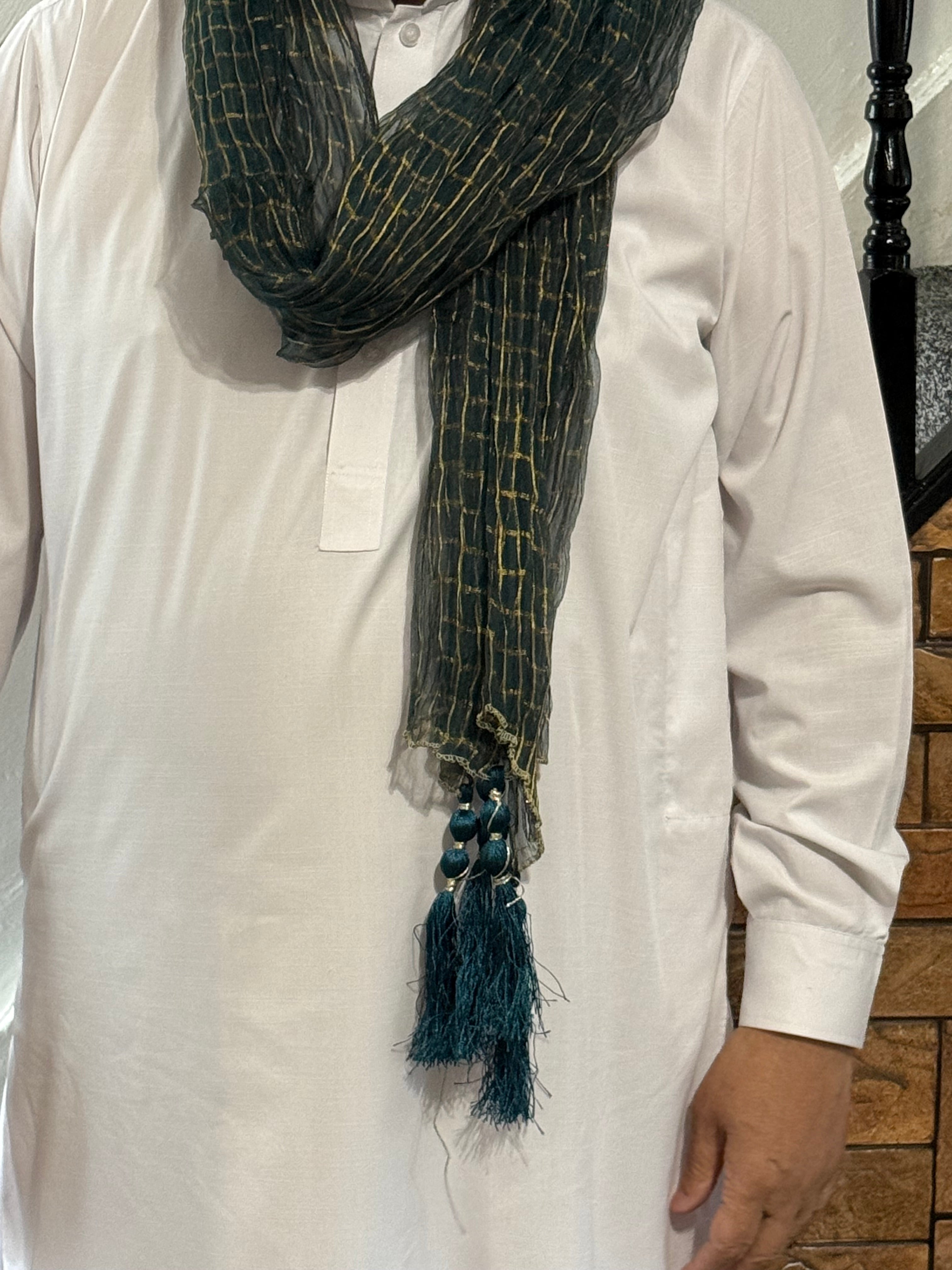 Mehndi Dupatta For The Lads In Teal Blue Colour With Tussles