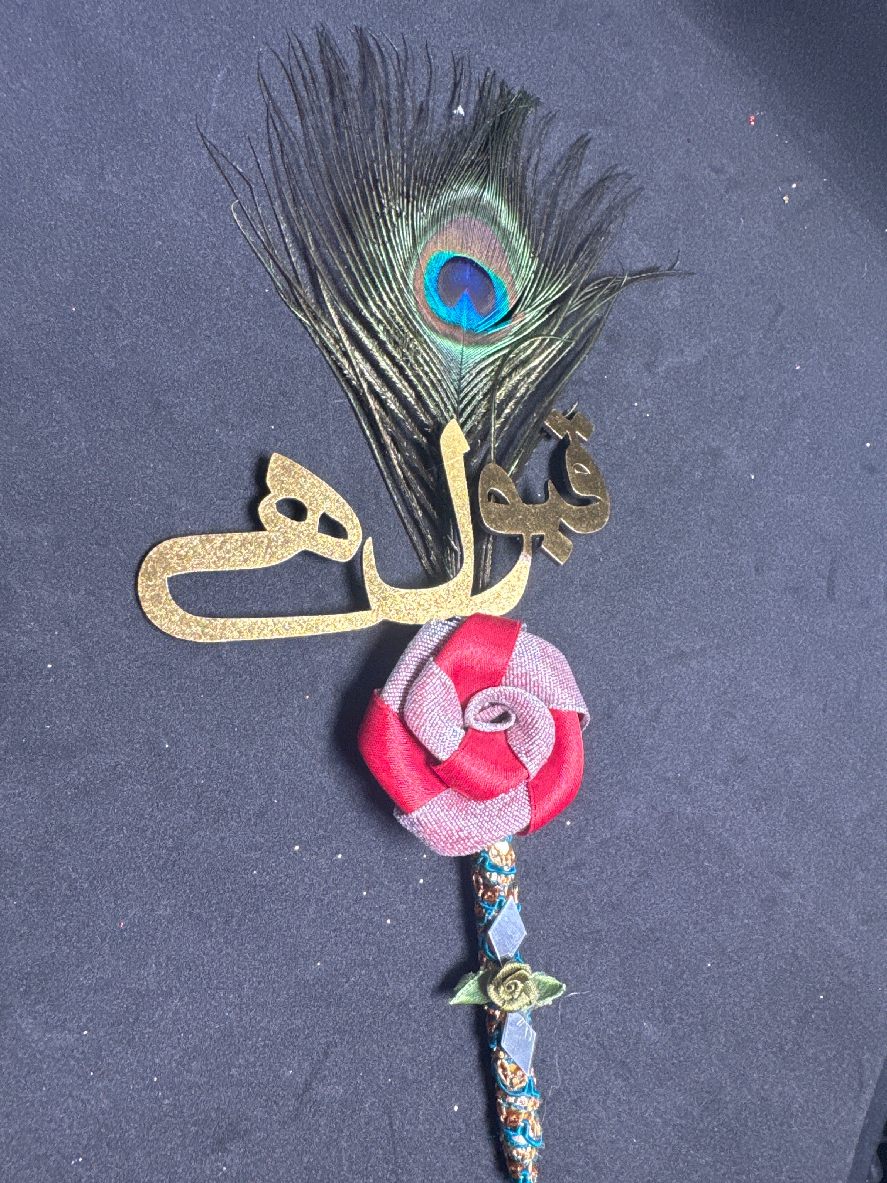 Bridal Nikah Pen D39 - Decorated Peacock Feather & Red Rose Bridal Pen for Sign Nikah Documents Matching Attire