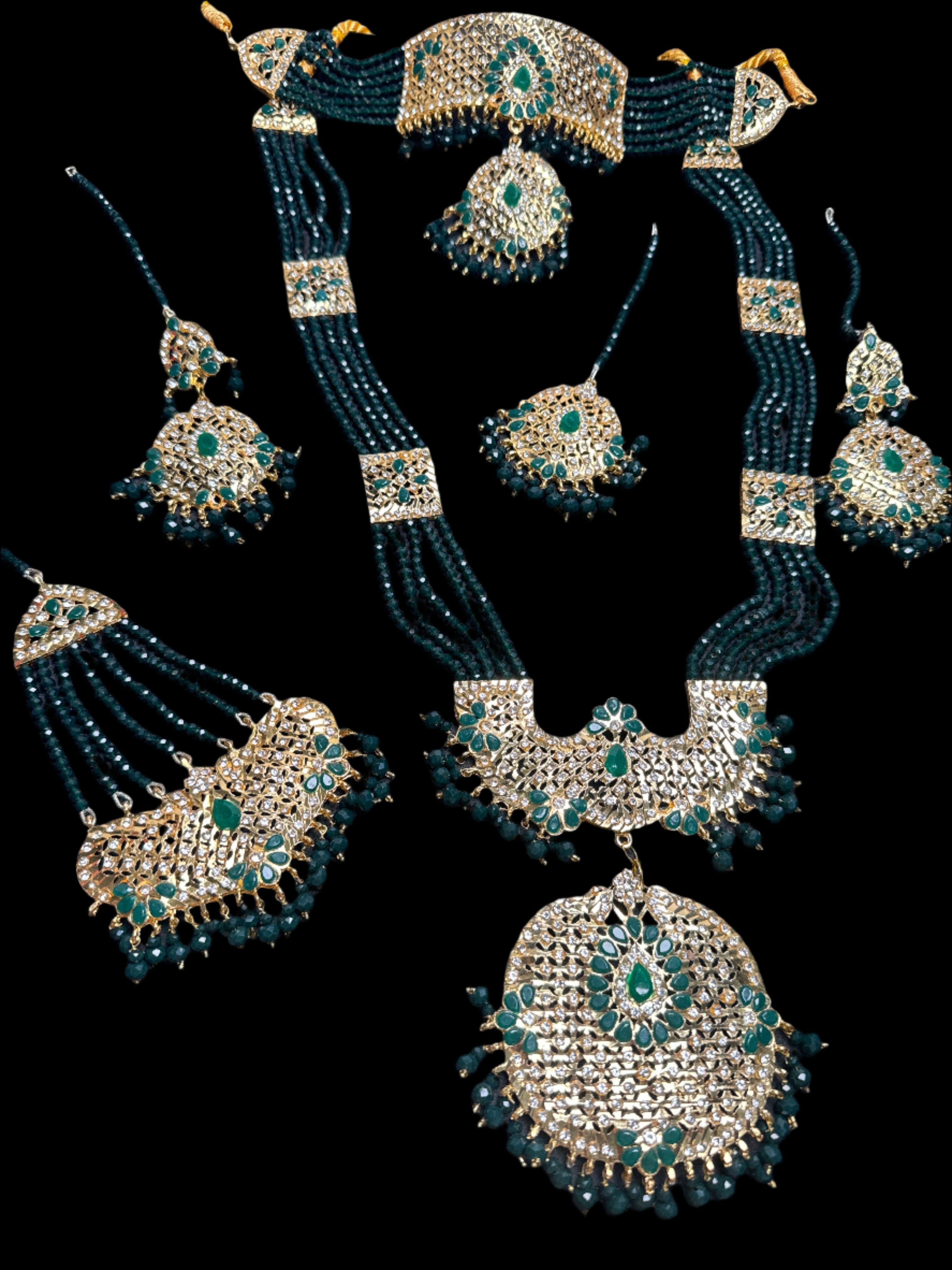 Mala set  with dark green & gold pearls JS55