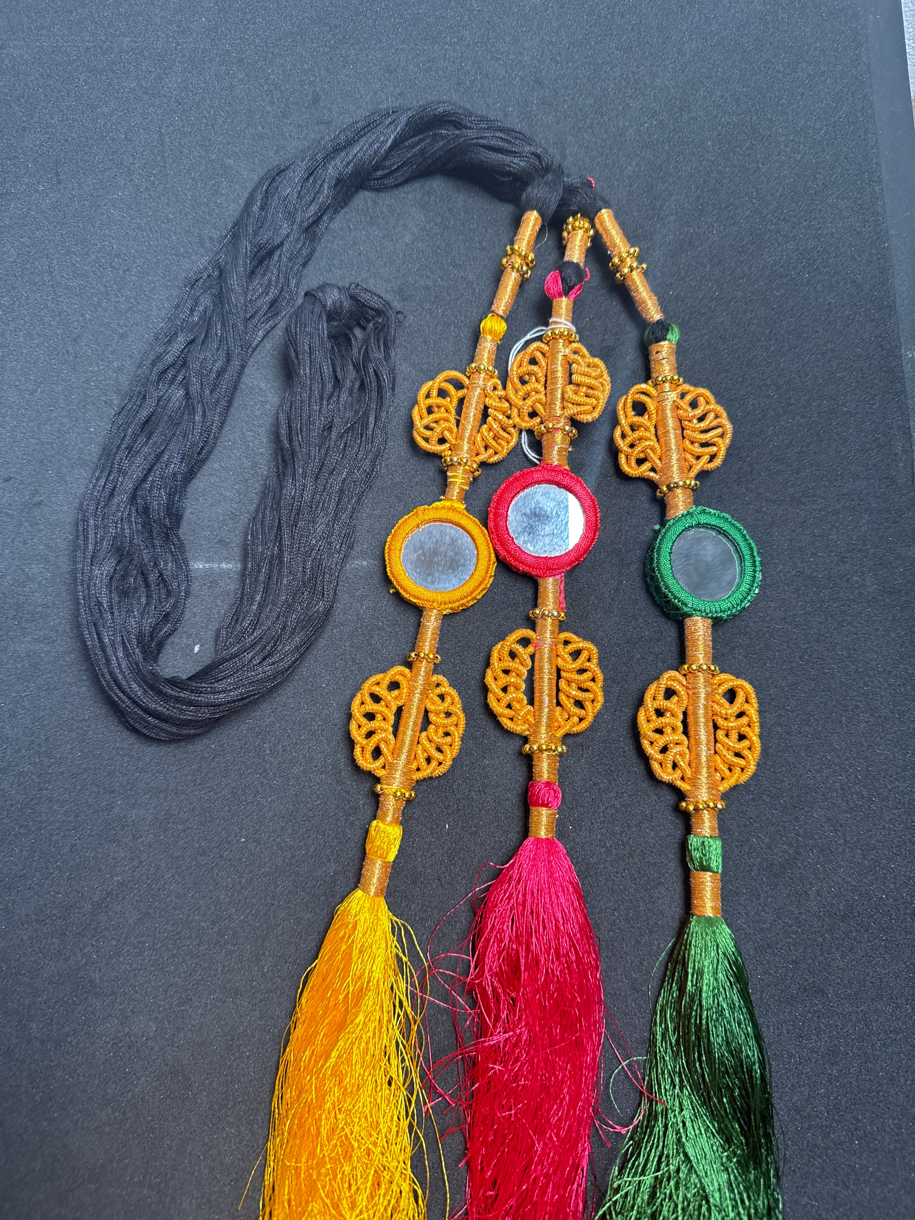 Black  Parranda with multi coloursmirror & beads in  tassels SP15