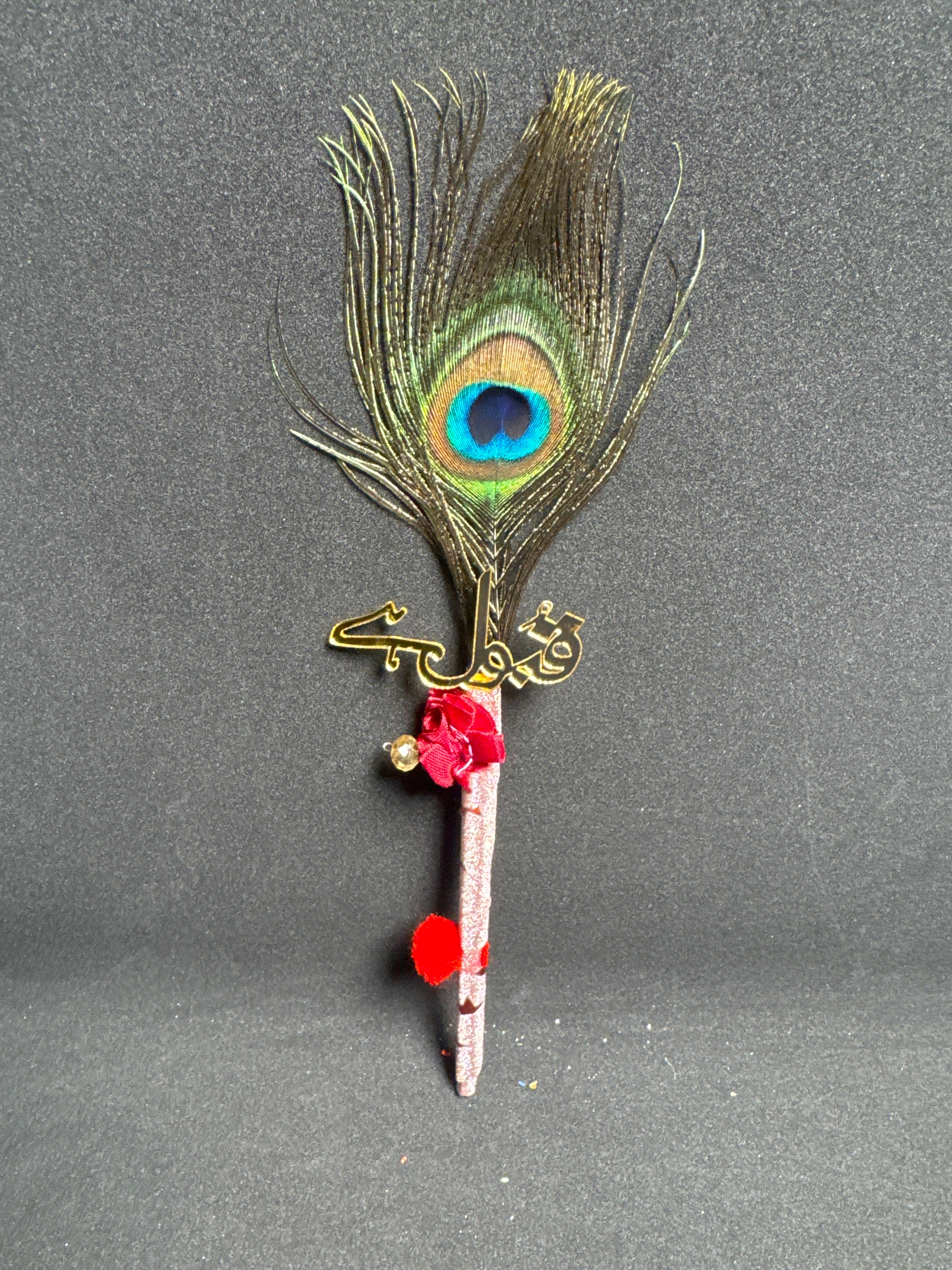 Bridal Nikah Pen D57 with Peacock Feather Decor for Matching Bridal Attire and Elegant Nikah Documents
