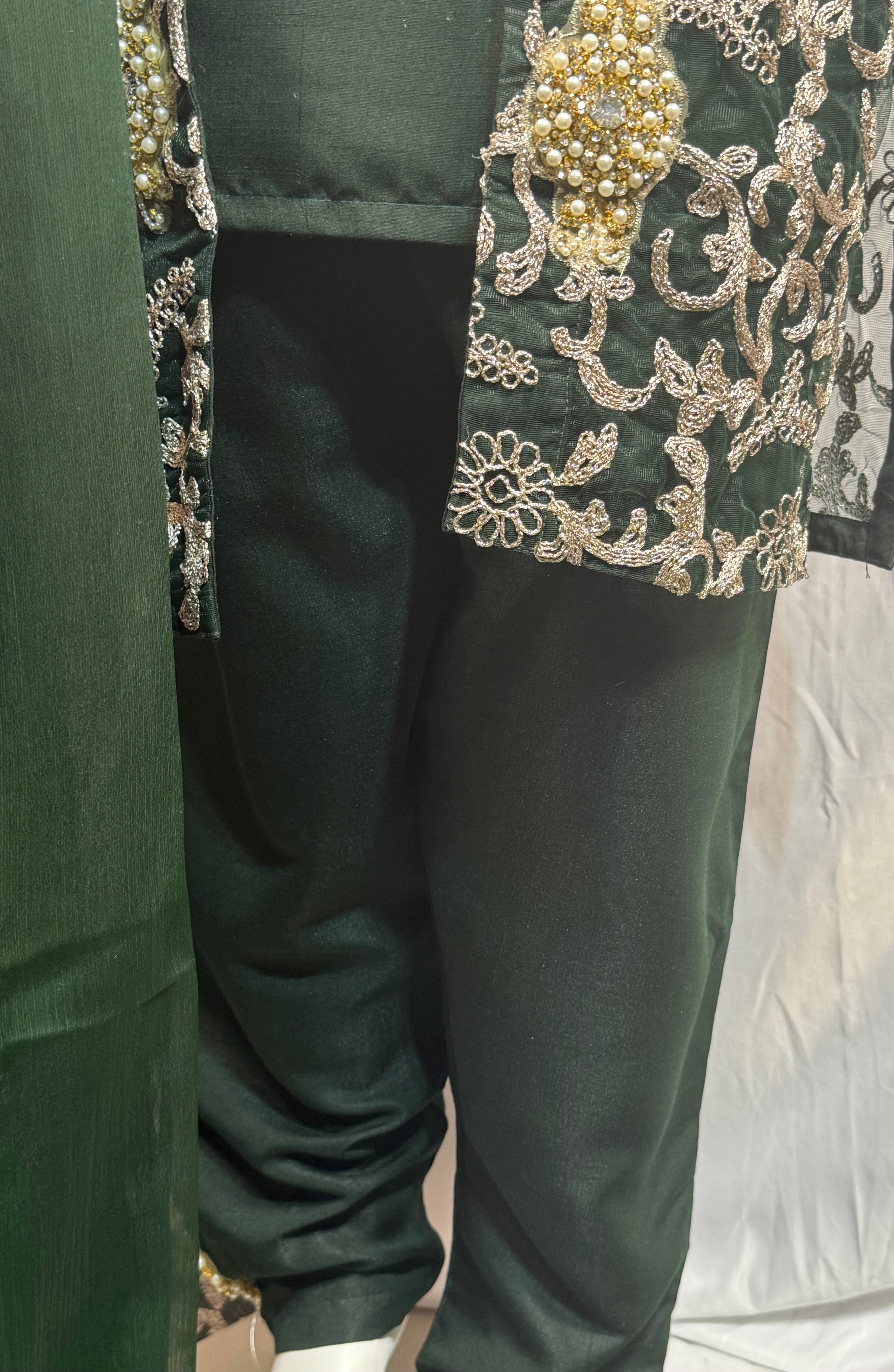 Ladies Net Gown Style Black Suit With Heavy Work 4 Pcs