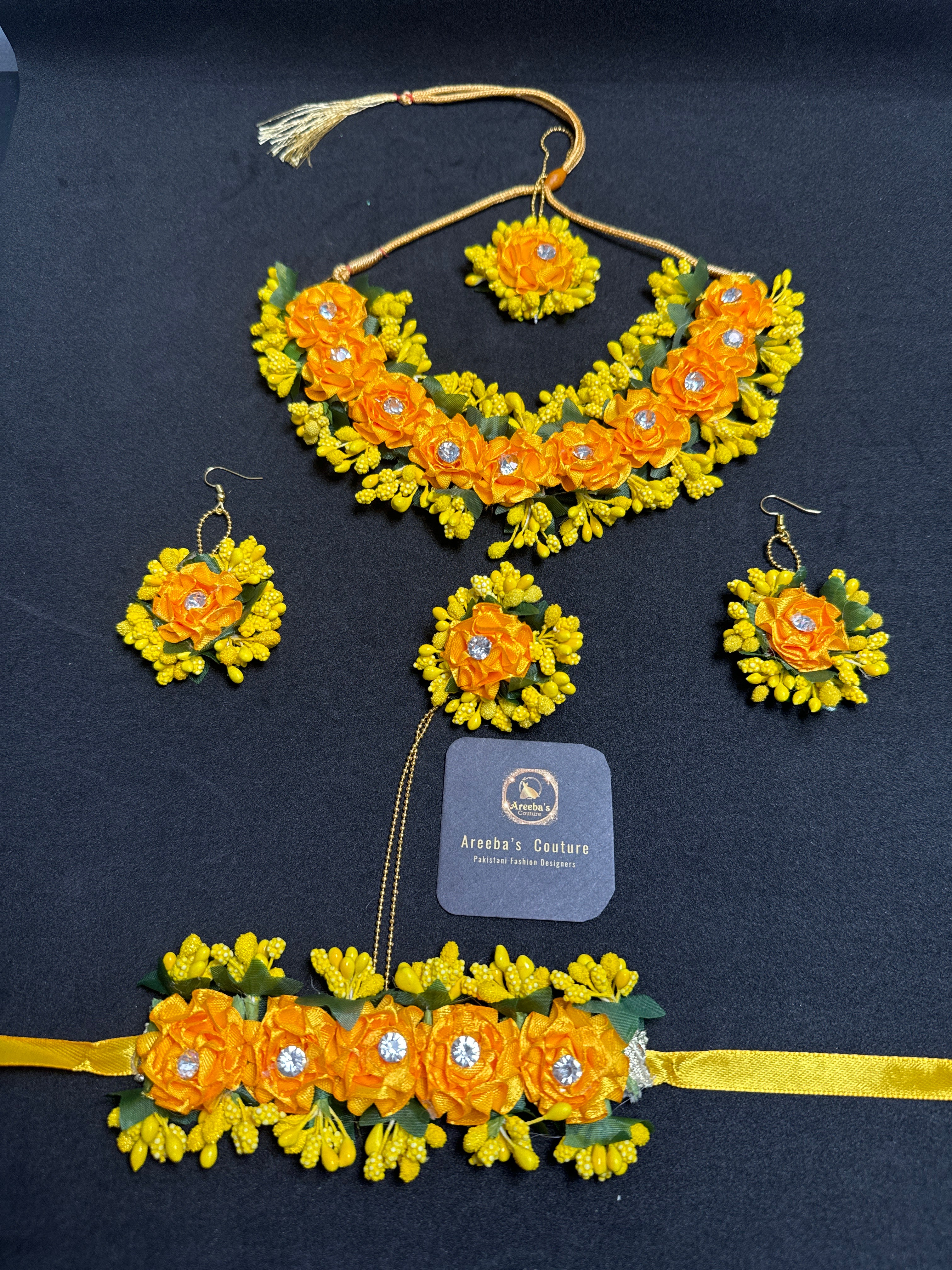 Yellow Flower Jewellery set with necklace earrings Bindi, bracelet and ring