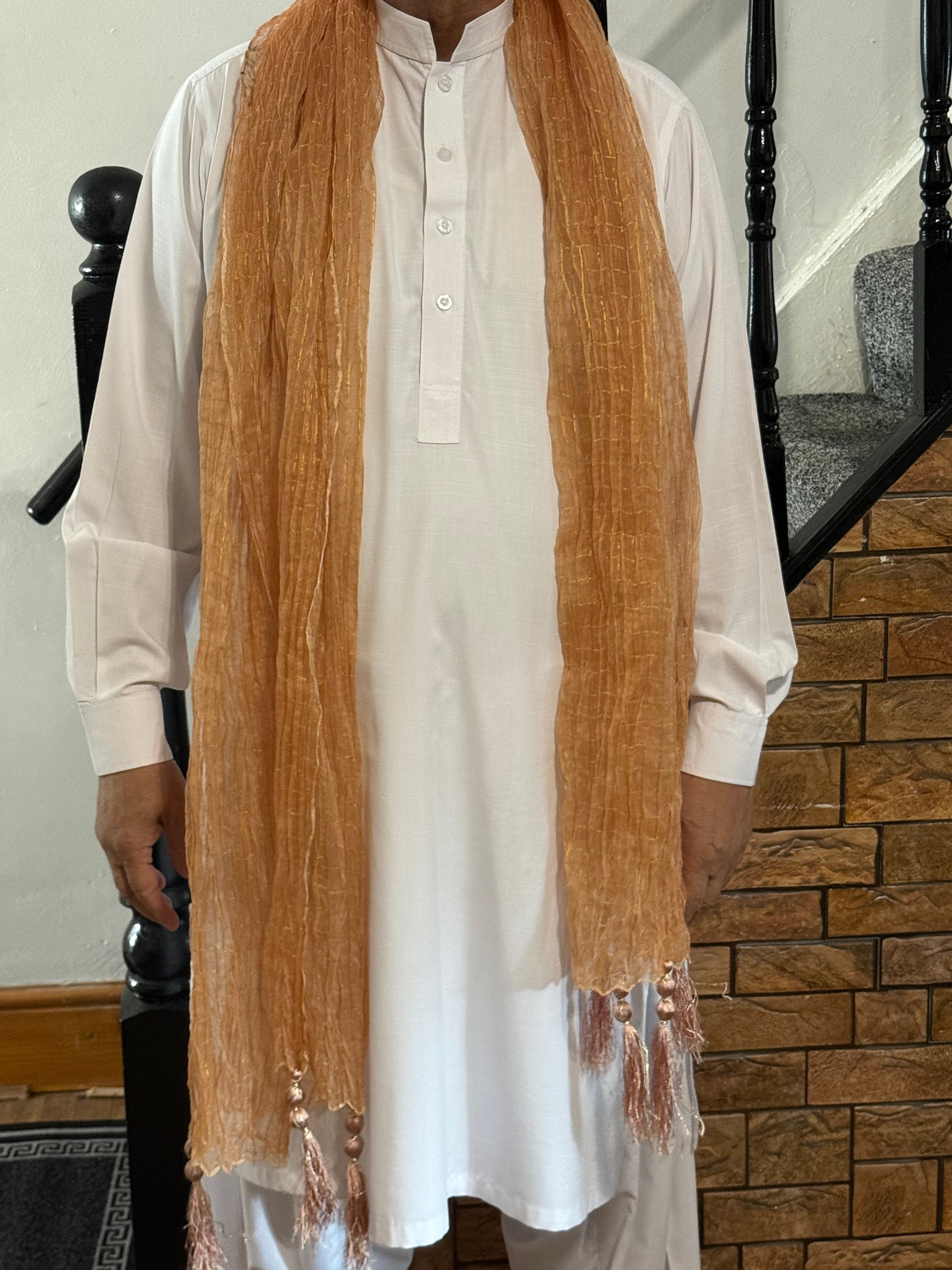 Mehndi Dupatta For The Lads In Golden Colour With Tussles