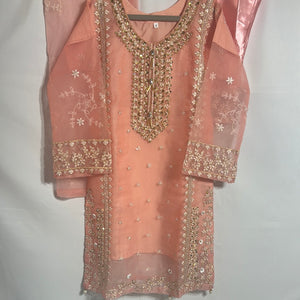 Girls peach organza shirt trouser- Areeba's Couture
