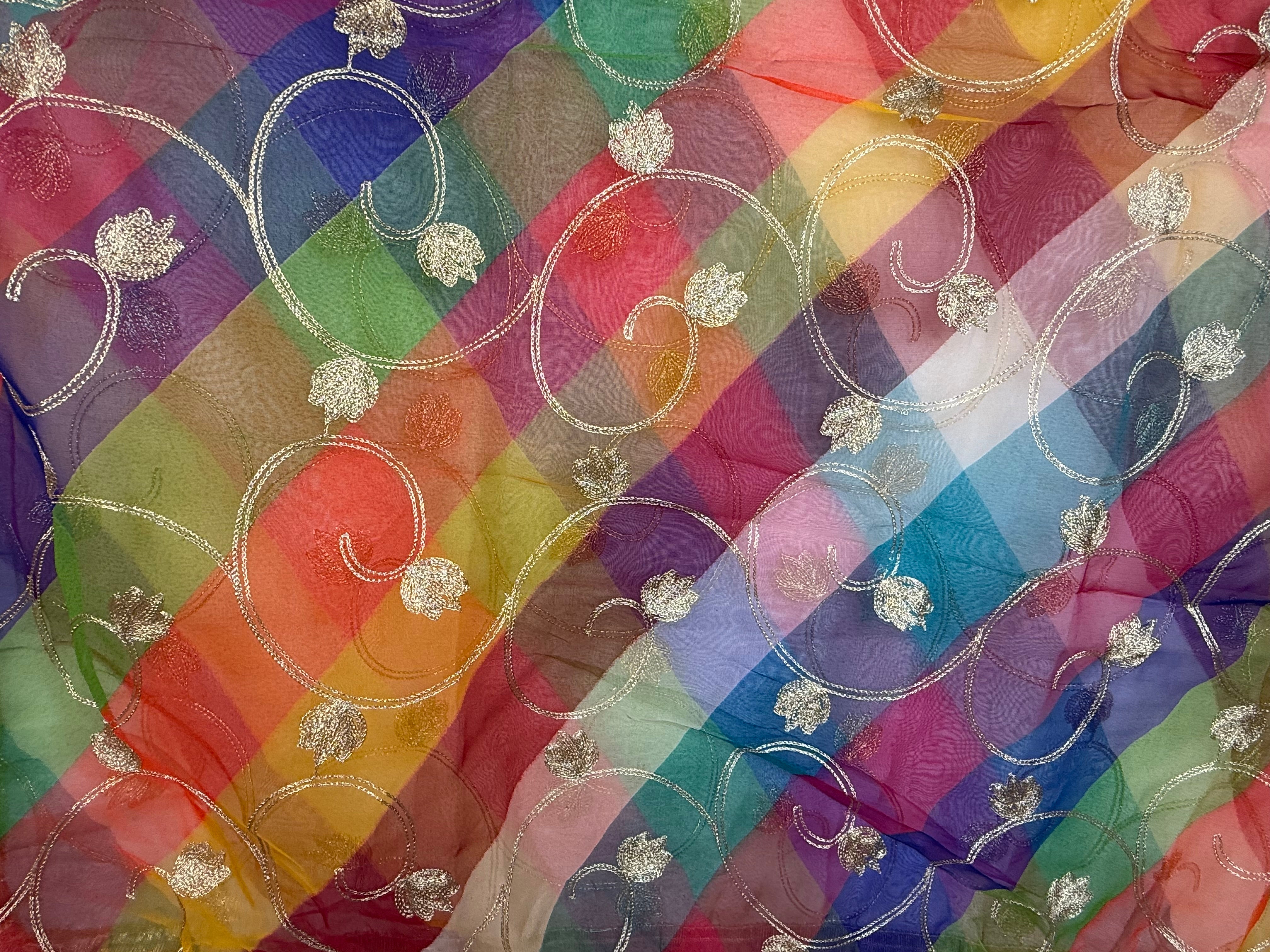 Dupptta Organza Multi Colour With Golden Embroidery Work Dcg-8