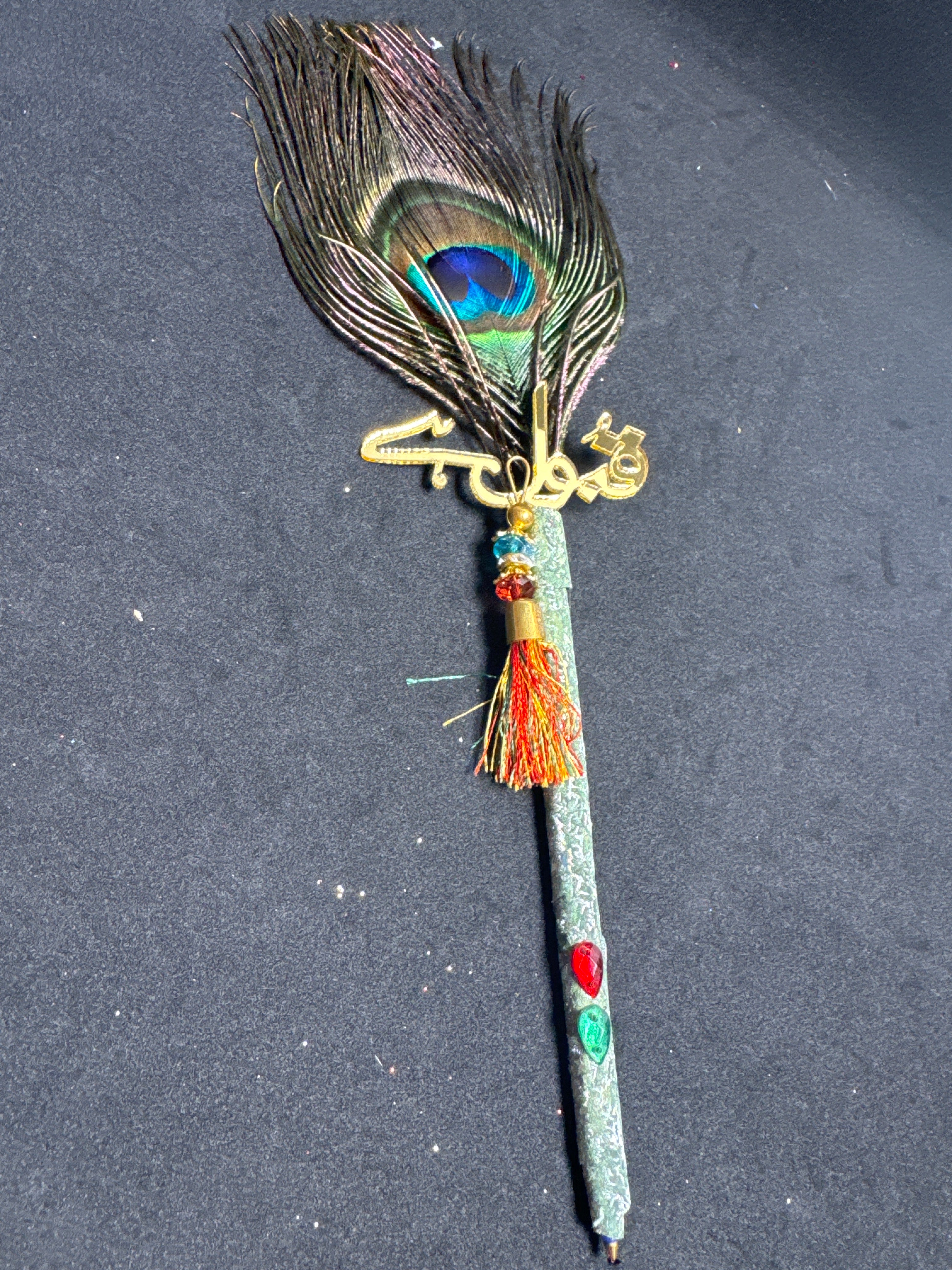 Bridal Nikah Pen D54 - Decorated Peacock Feather Pen for Brides to Sign Nikah Documents Matching Bridal Accessory