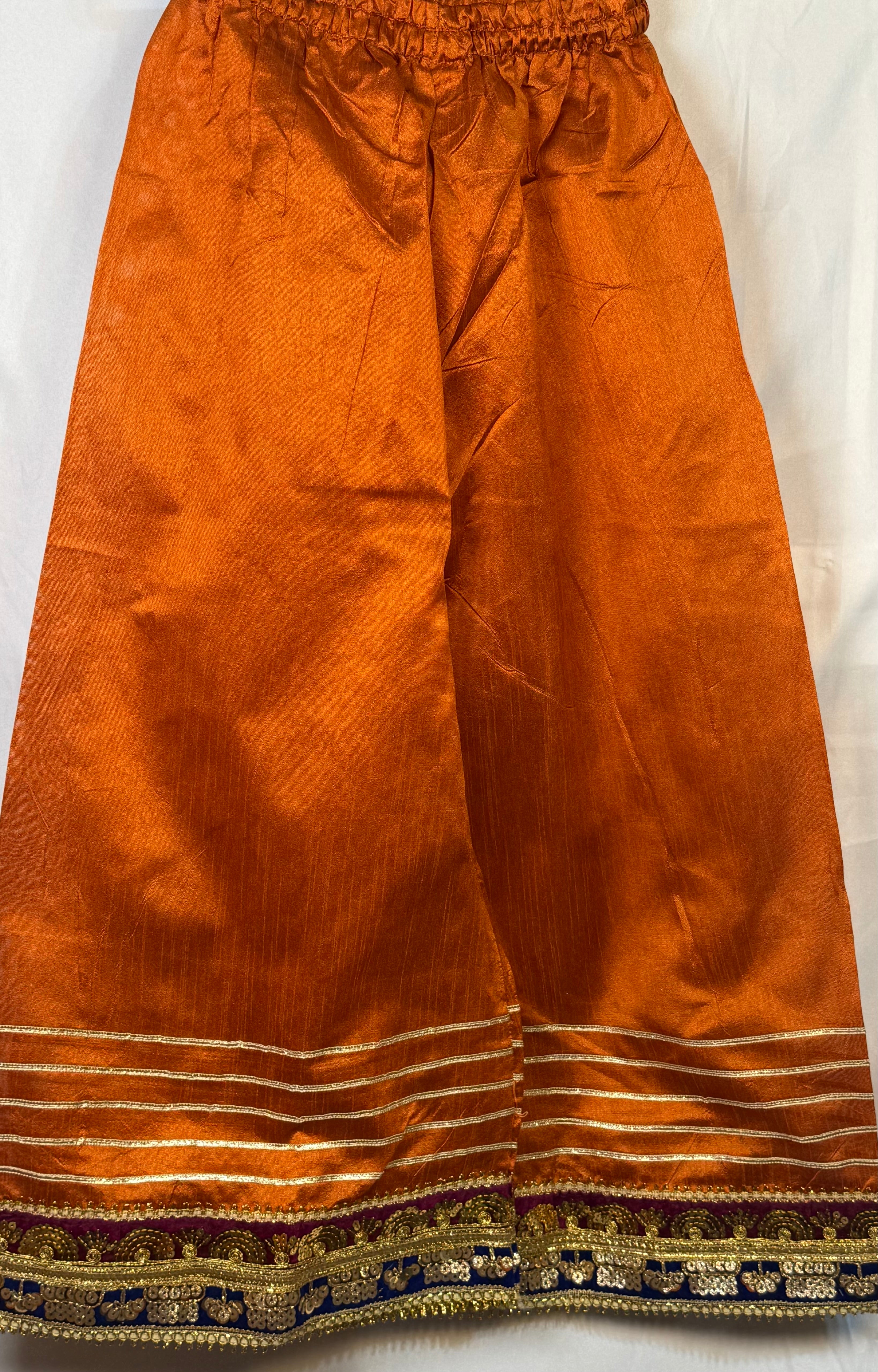 Girls Mustard Colour On Kittan Silk Fabric Airline Frock & Plazo Set With Emobidary On Shirt And Design On Plazo (2 Piece) Gcgs-15