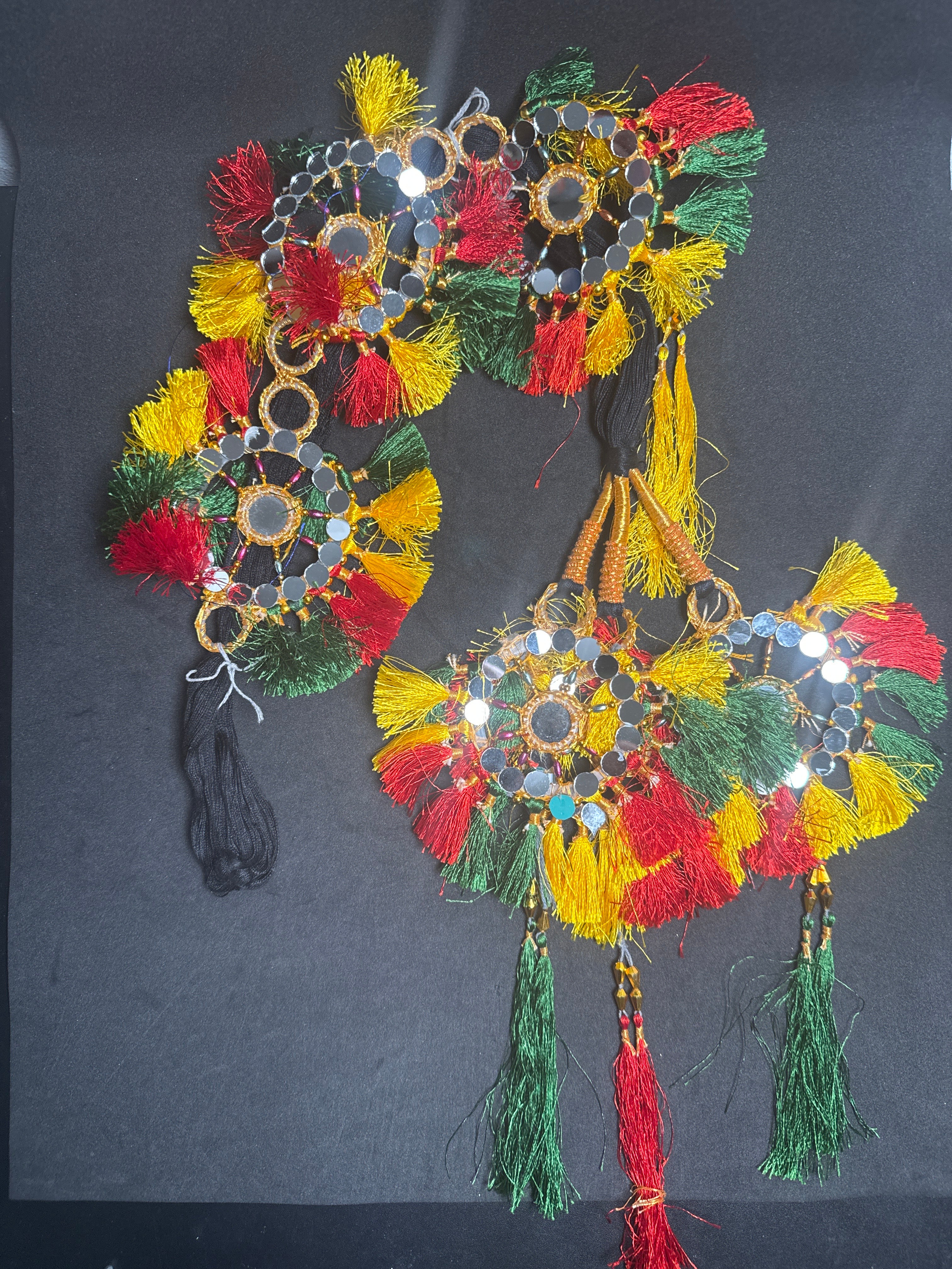 Multi mirror Parranda with black thread PD62
