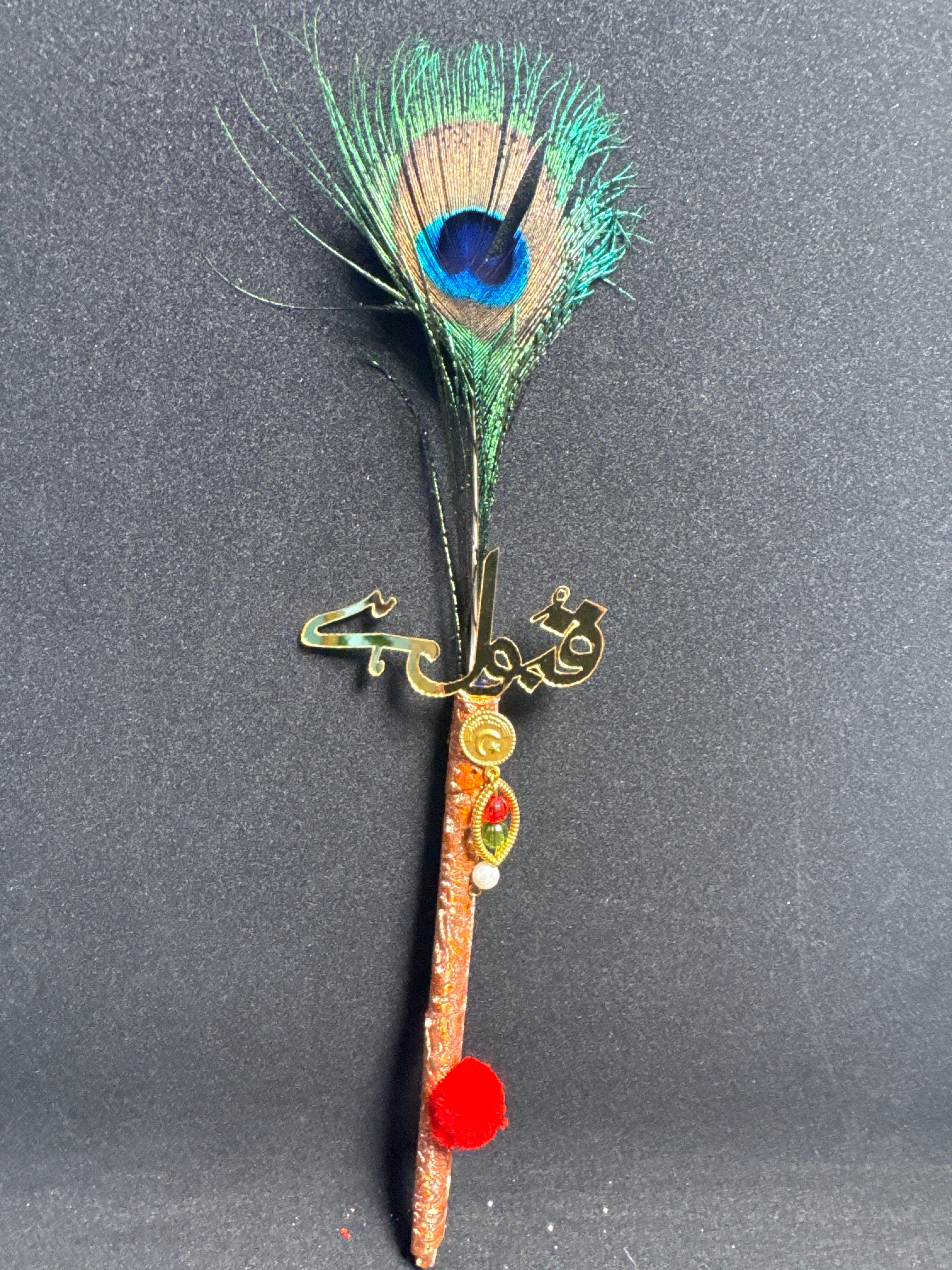 Bridal Nikah Pen D40 - Decorated Peacock Feather Pen for Brides to Sign Nikah Documents Matching Bridal Accessory