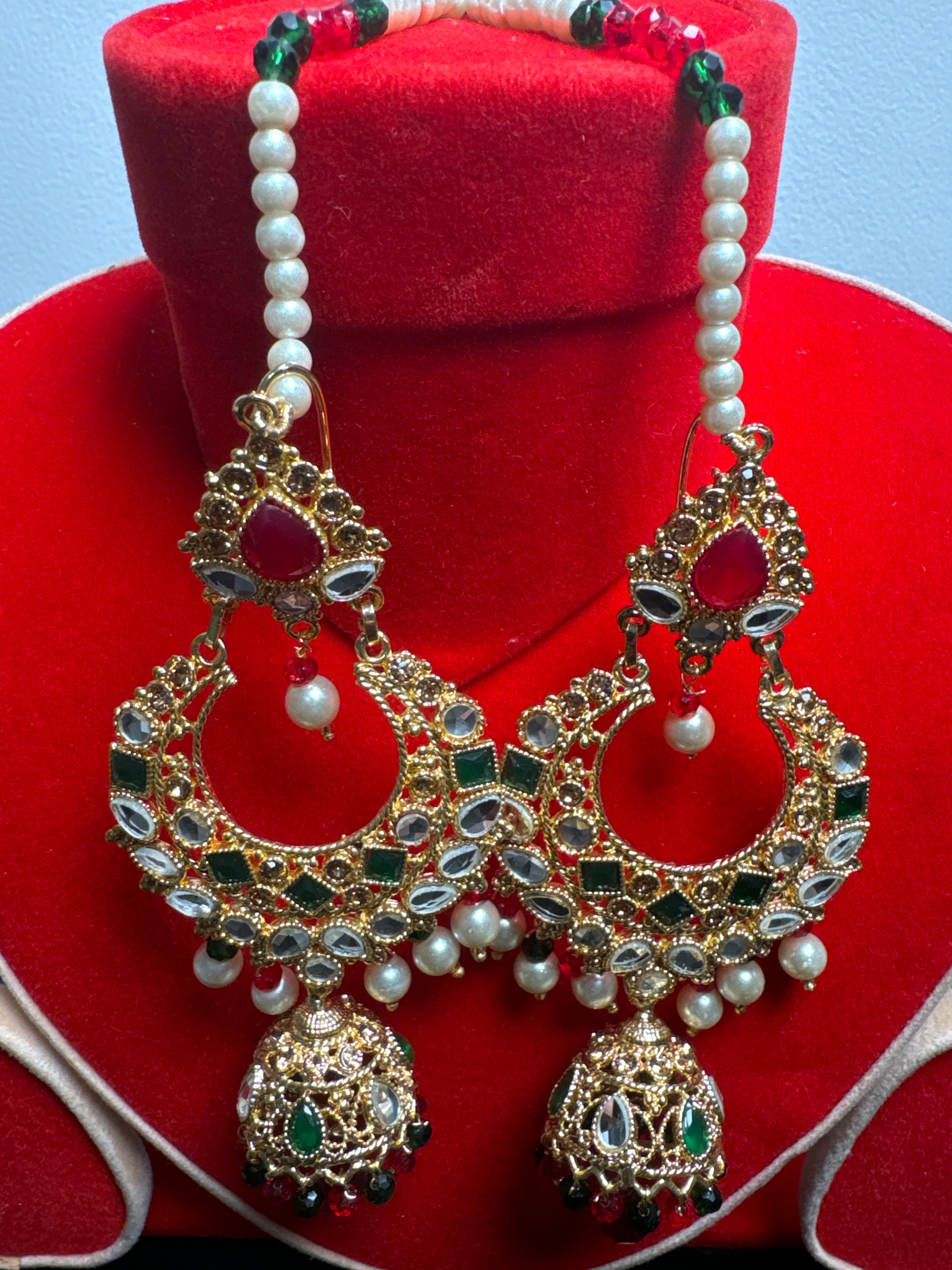JUMKAYS - Stylish earrings for Women - Traditional Pakistani/Indian Jewellery Earing gold with multi gems JM06