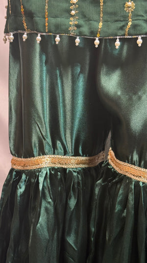 Ladies 3 Pcs Bottle Green Garara Set With Embroidery And Beads Work (Including Shirt, Garara And Duptta ) Lgs-7- Areeba's Couture