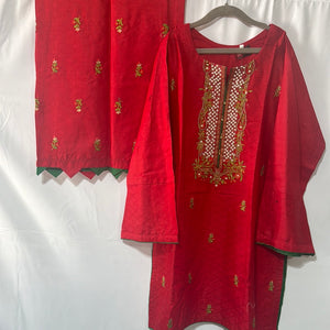 Girls cotton red shirt and trouser- Areeba's Couture