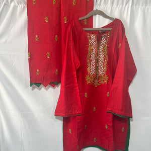 Girls cotton red shirt and trouser- Areeba's Couture