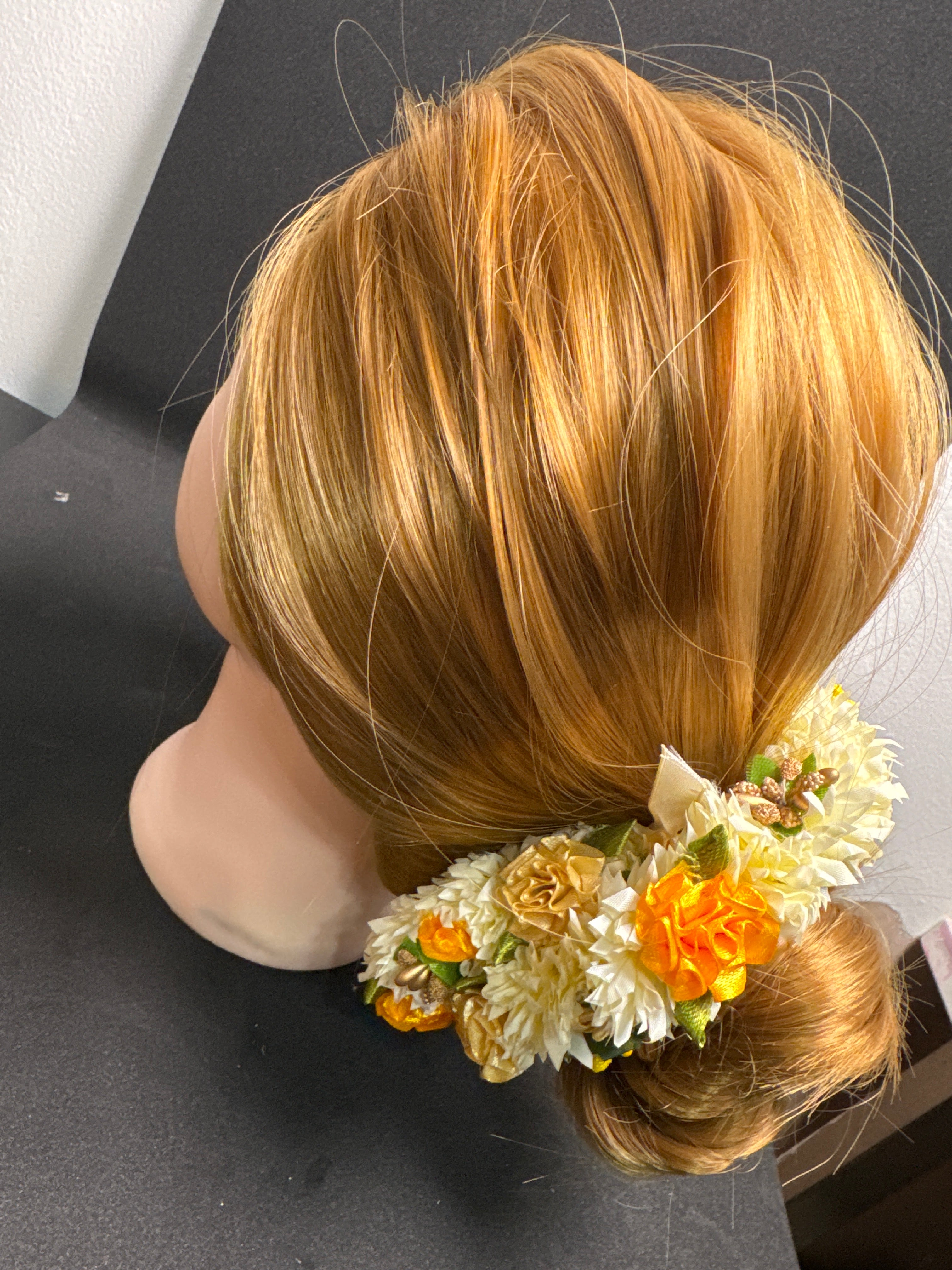 Hair Bun Flower Jewellery in Cream White and Yellow Flowers for Stylish Hair Accessory