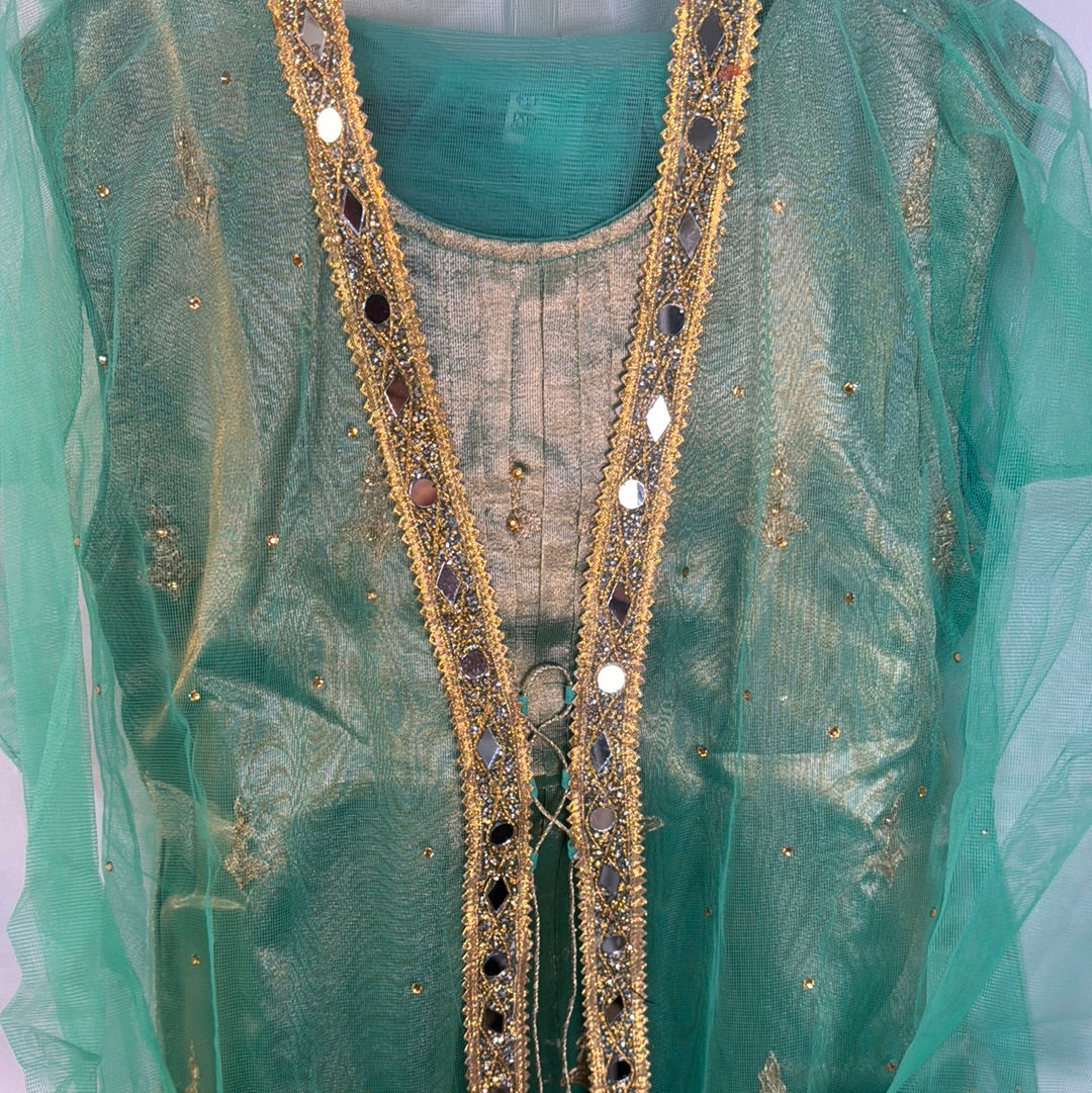 Girls sage green gown style dress with inner and trouser