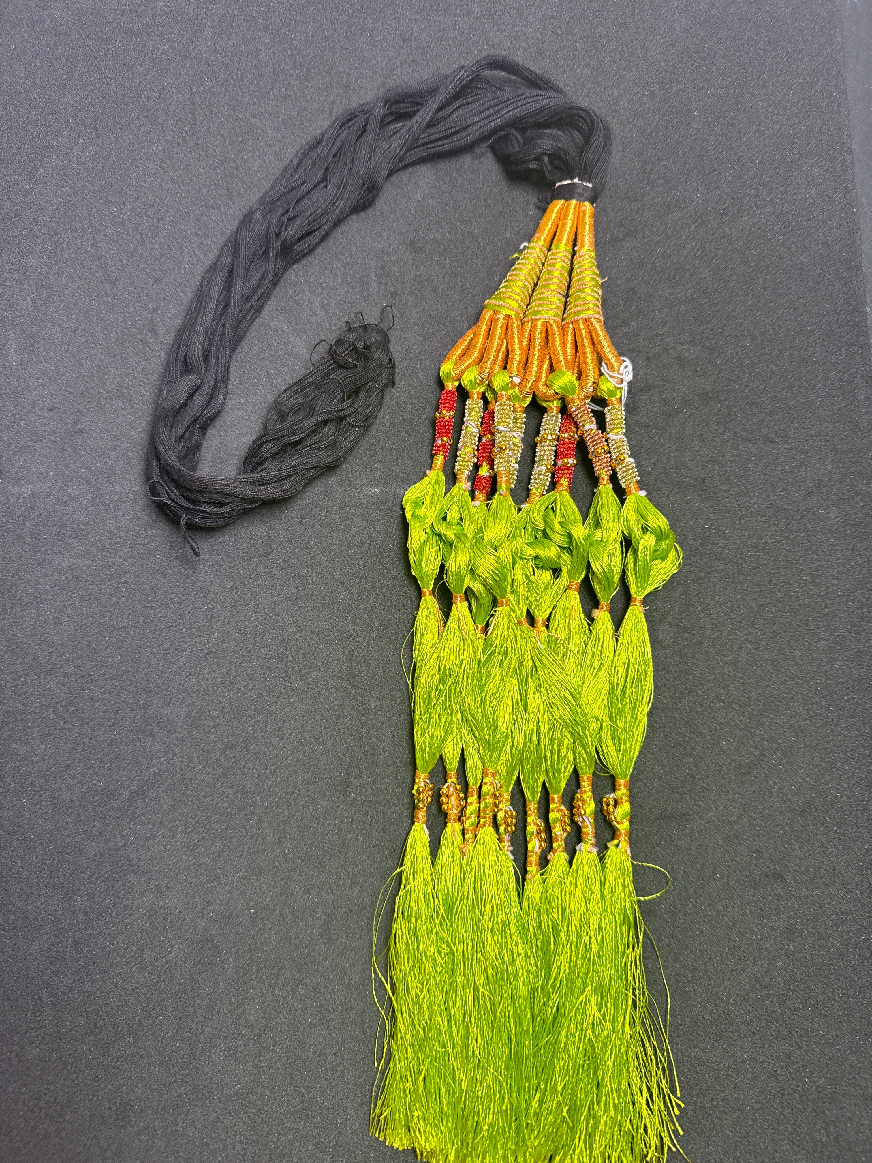 Black  Parranda with multi colours  beads in Lime colour tassels SP26