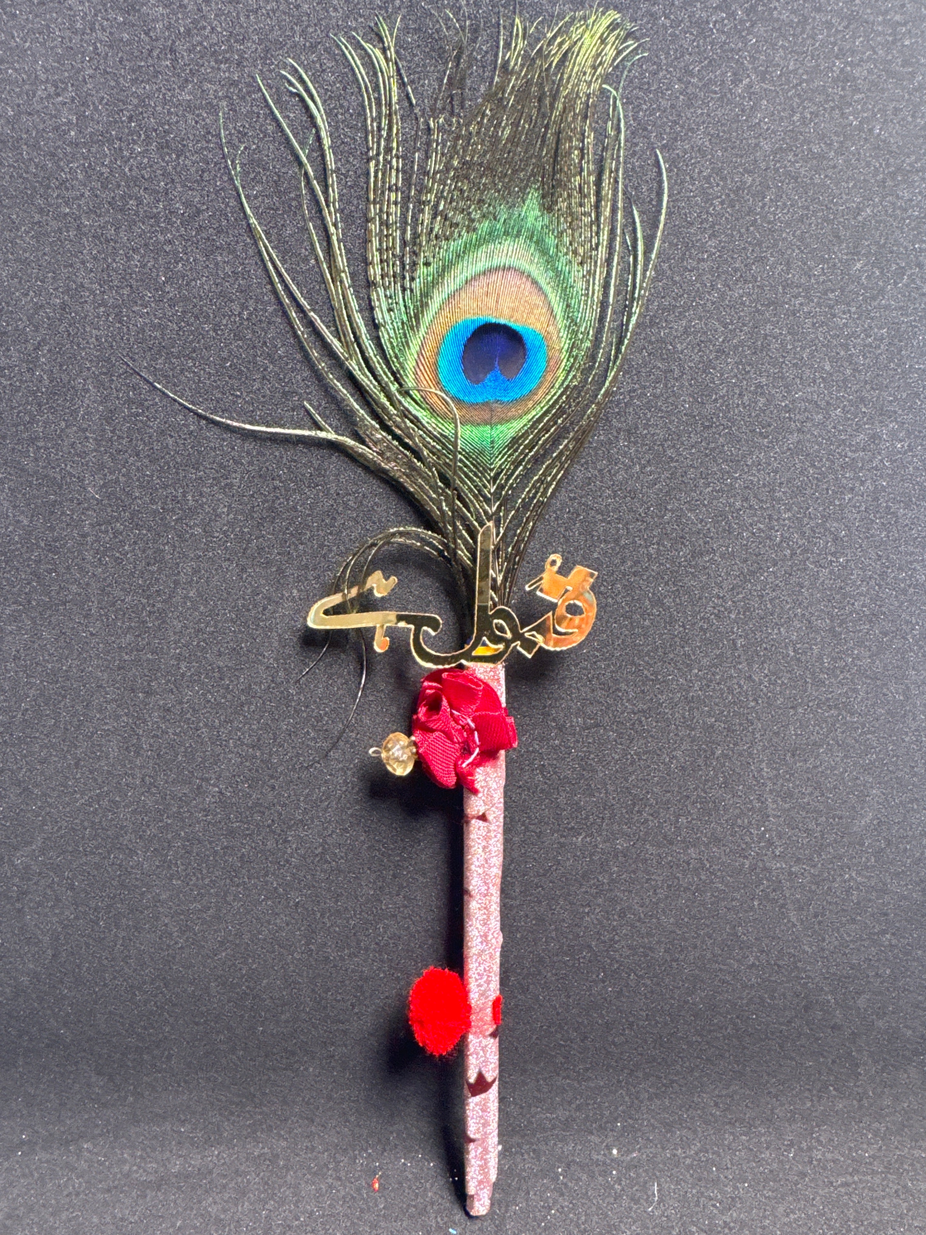 Bridal Nikah Pen D37 - Decorated Peacock Feather Pen for Brides to Sign Nikah Documents Matching Bridal Accessory