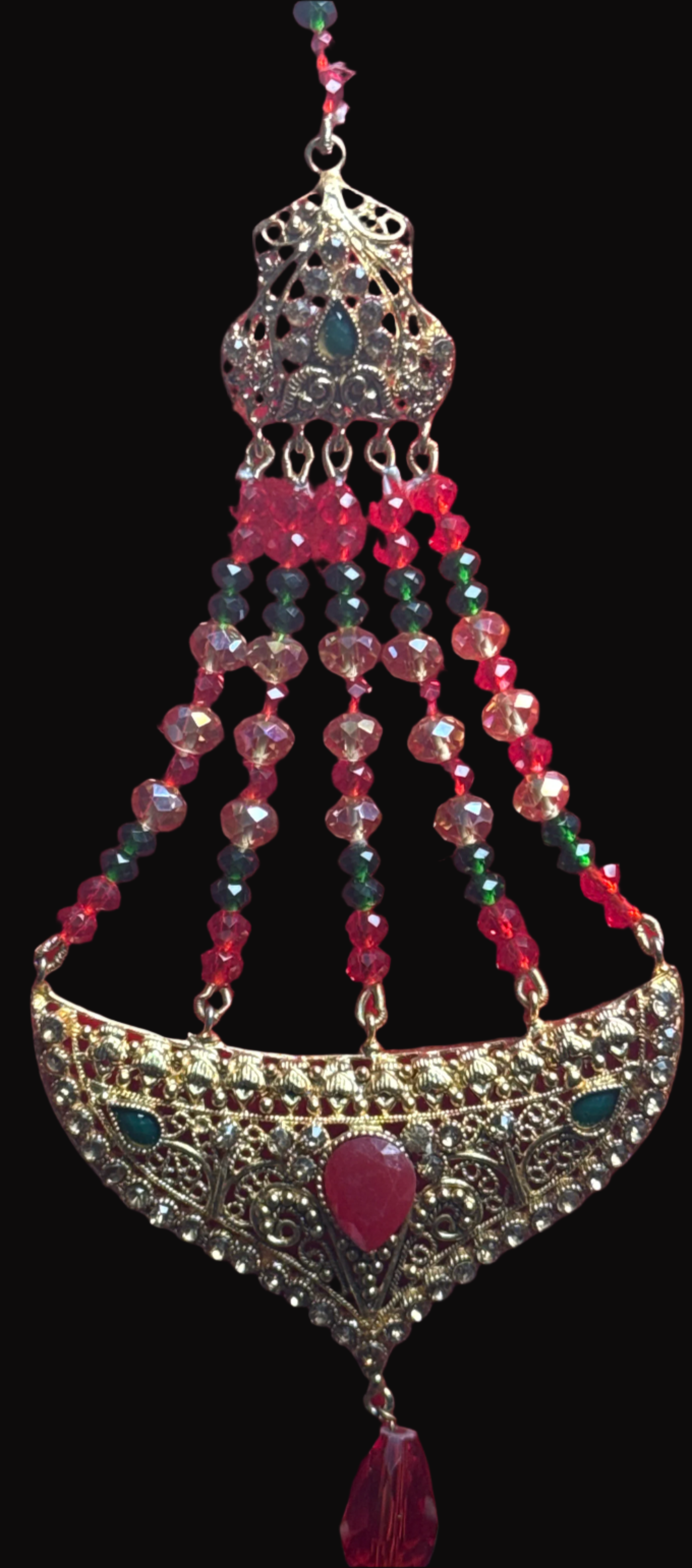 Gold colour Jhumar with red & green pearls JM 08 ID