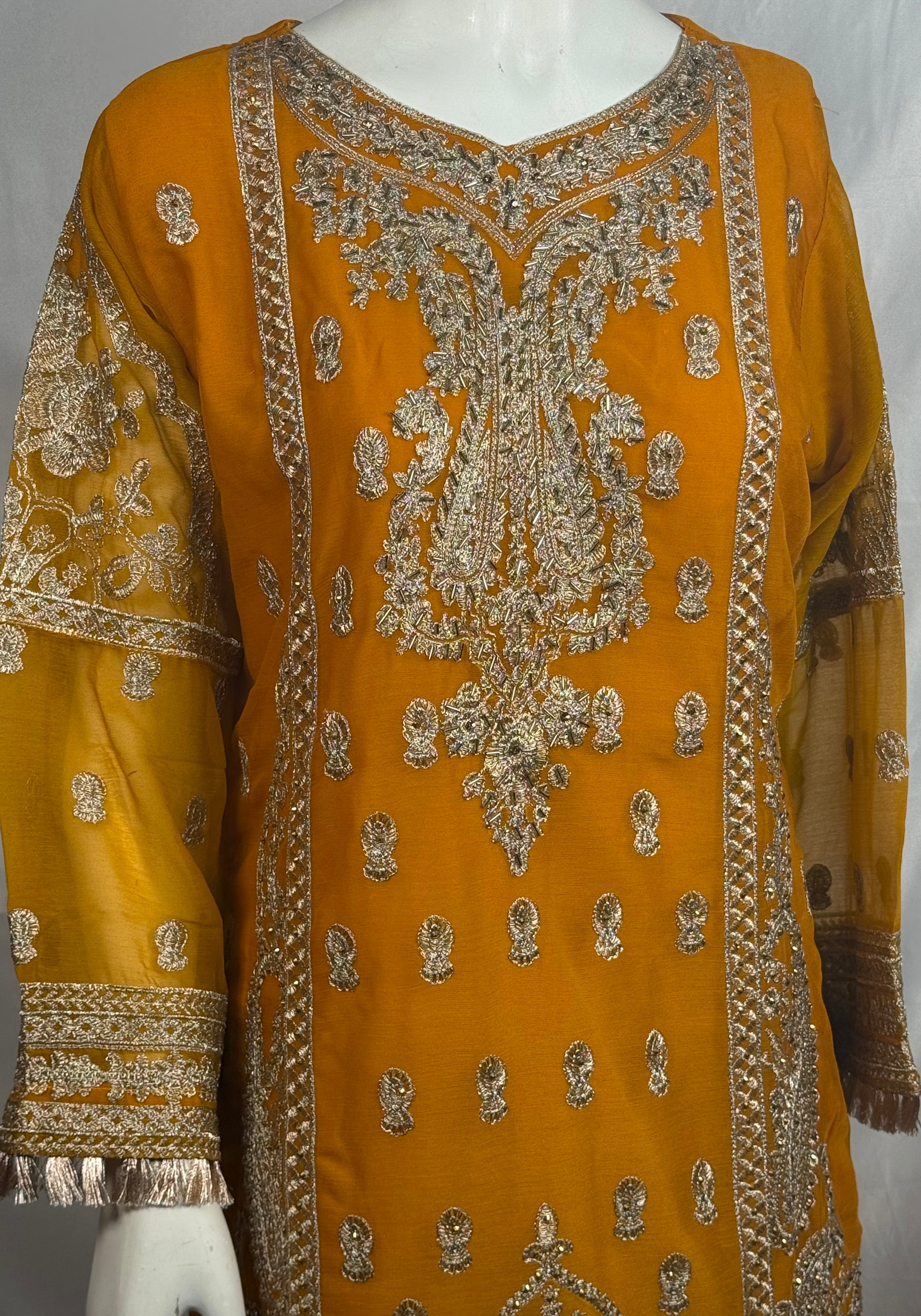 Ladies 3 Pcs Mustard Garara Set With Embroidery (Including Shirt, Garara And Duptta ) Lgs-2
