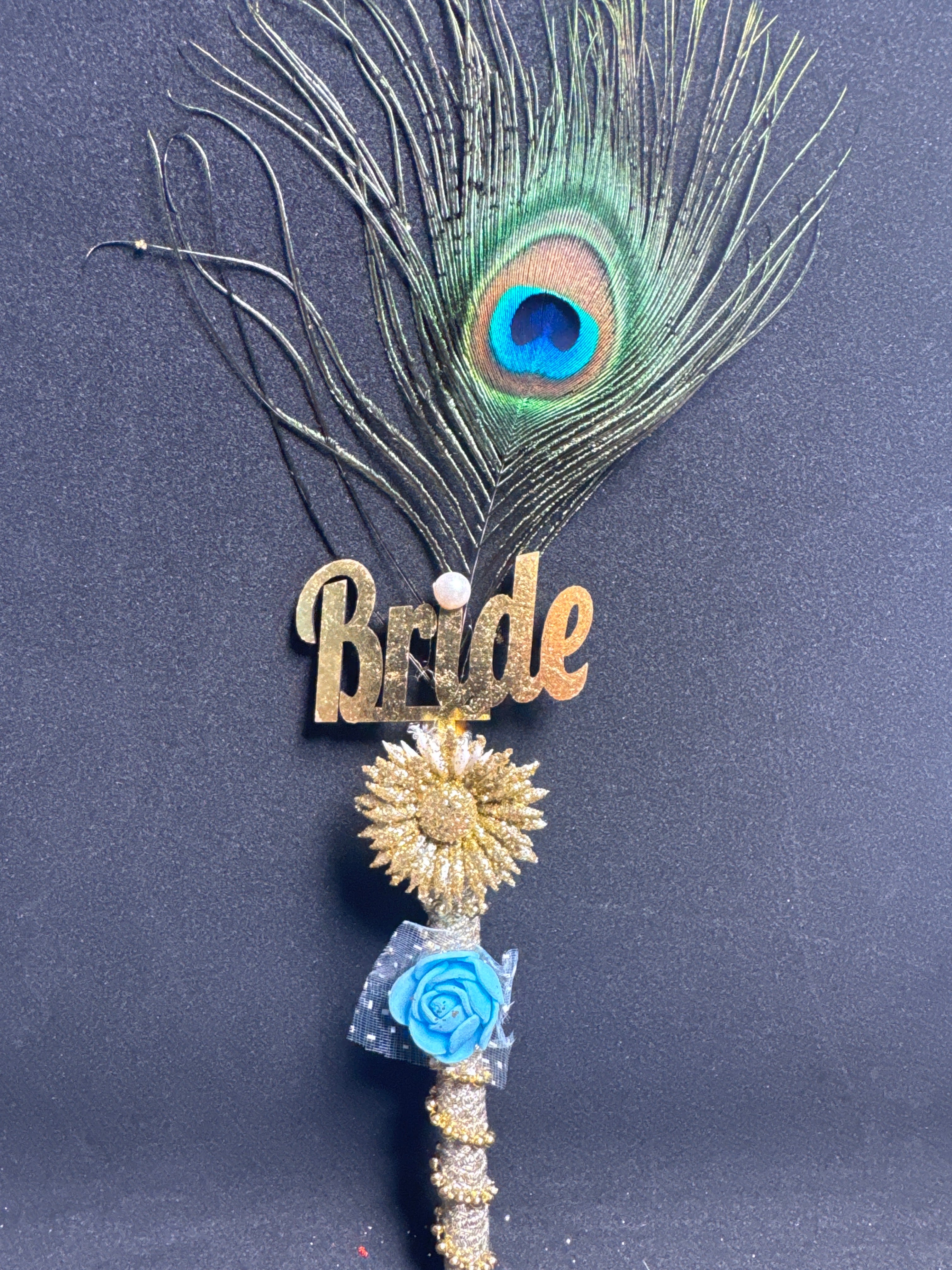 Bridal Nikah Pen D42 - Decorated Peacock Feather Bride Pen for Signing Nikah Documents Matching Bridal Attire