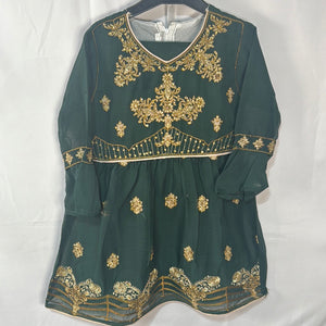Girls bottle green frock set BC25- Areeba's Couture
