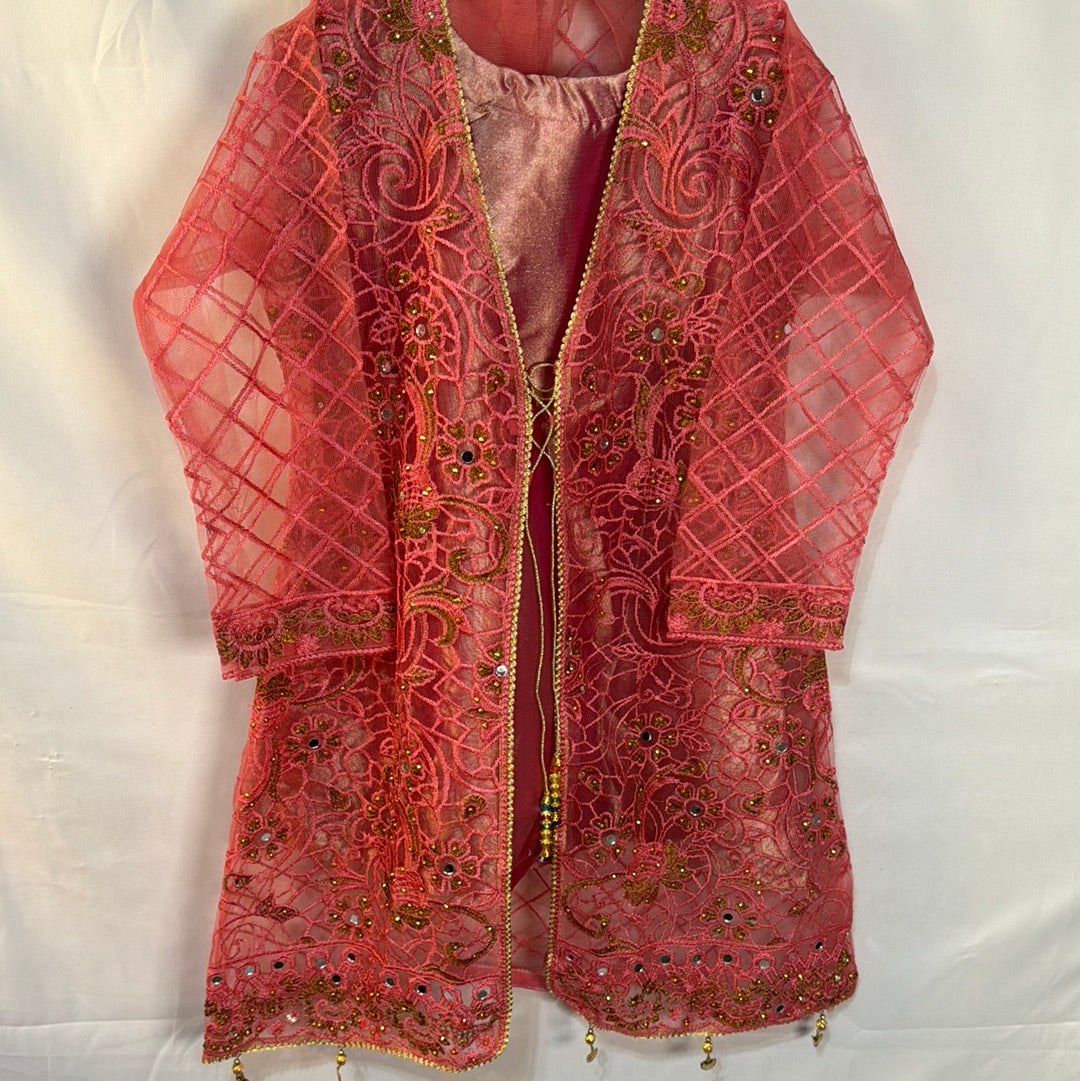 Pakistani girls peach gown style set