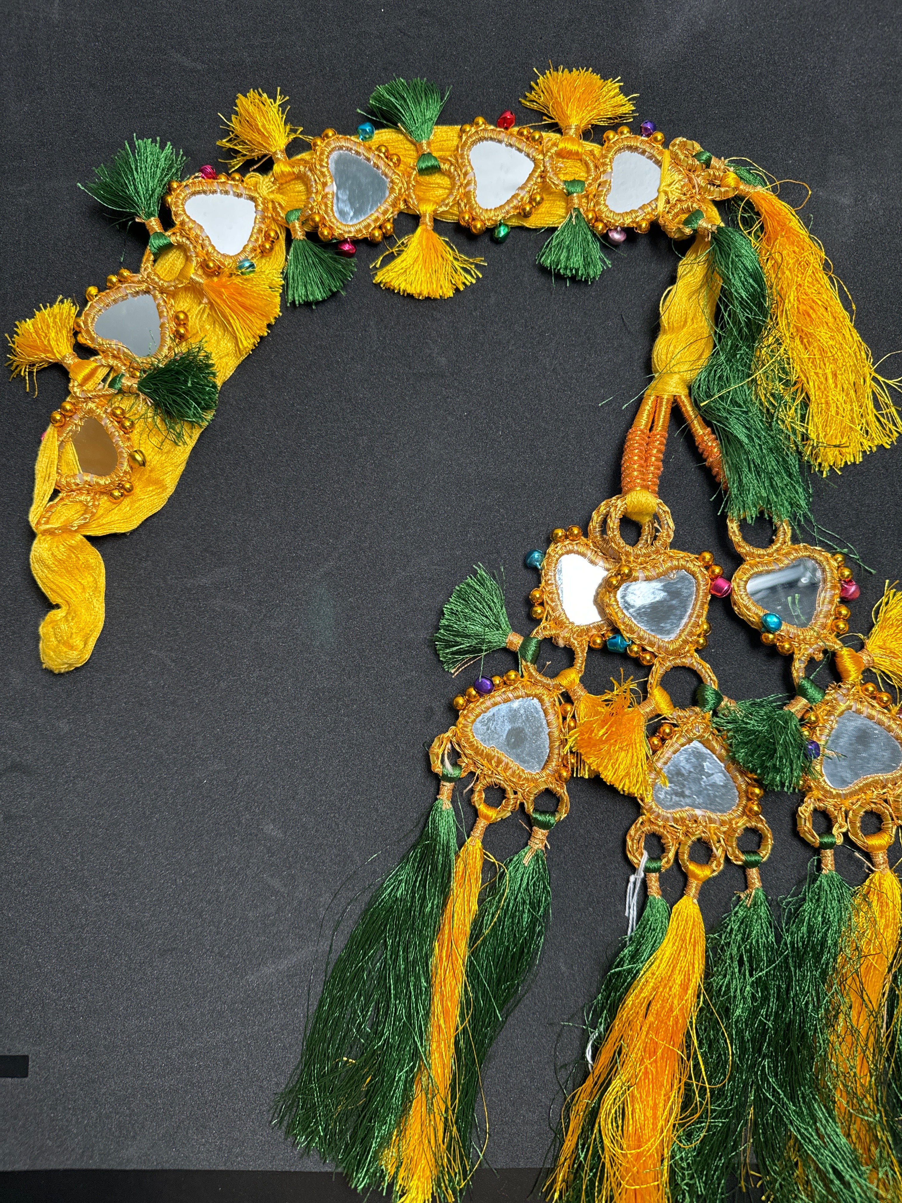 Yellow Parranda with heart design mirrors in  multi beads & tassels PD98