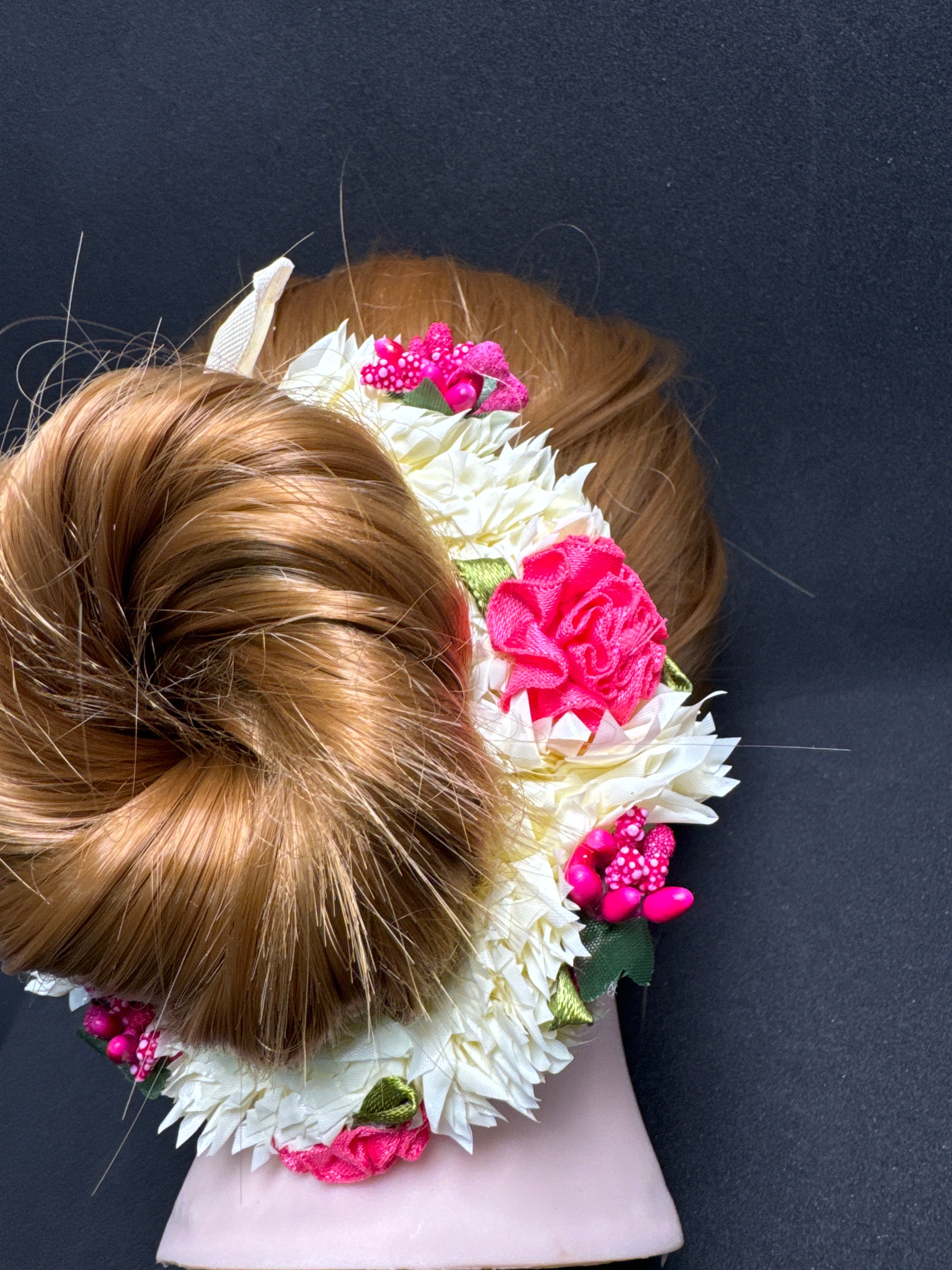 Hair Bun Flower Jewellery in Pink and White Colour Elegant Hair Accessory for Special Occasions