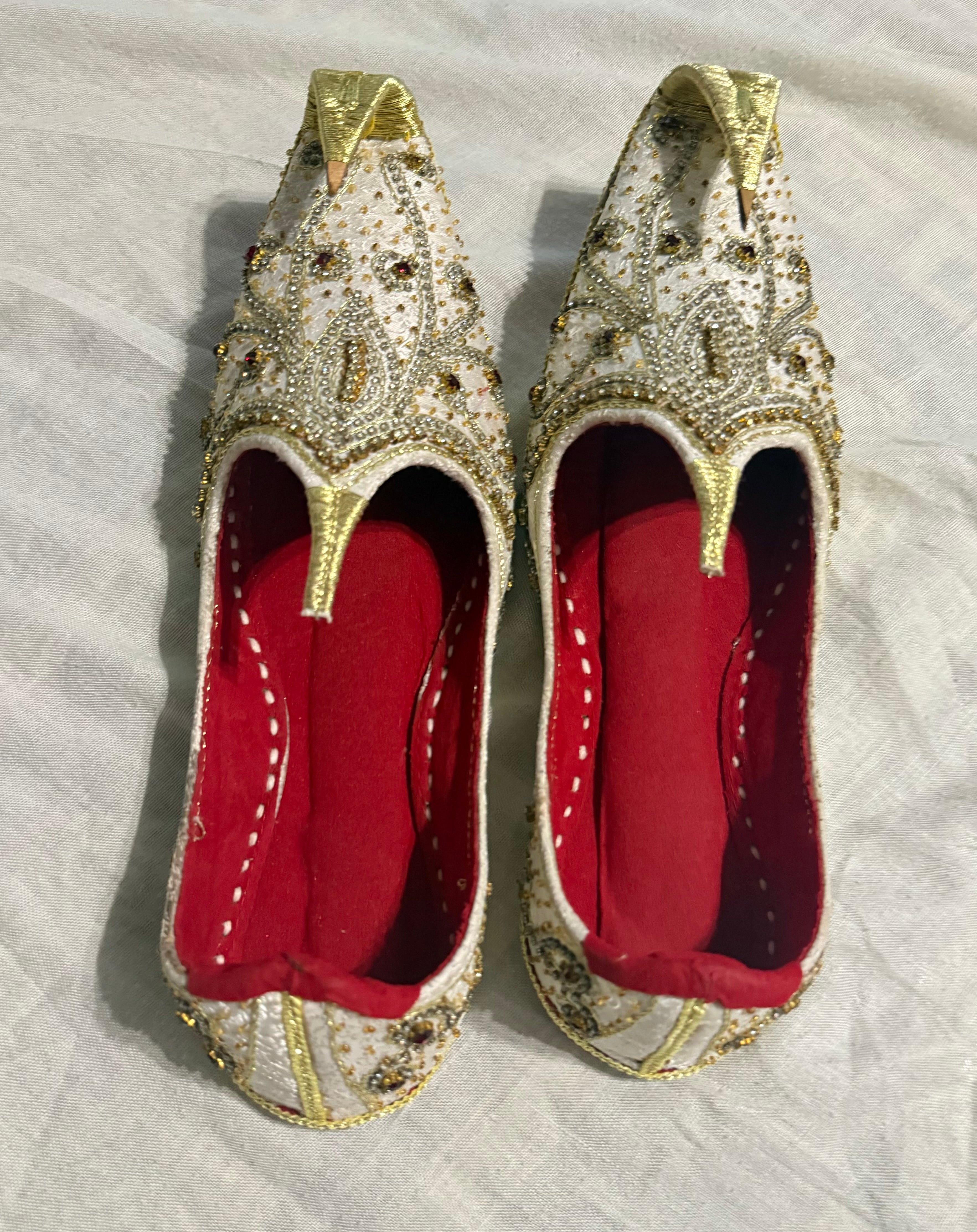 Areeba's Couture Groom Gem Work Khussa Beige Leather Cutwork for Men with Intricate Embellishm