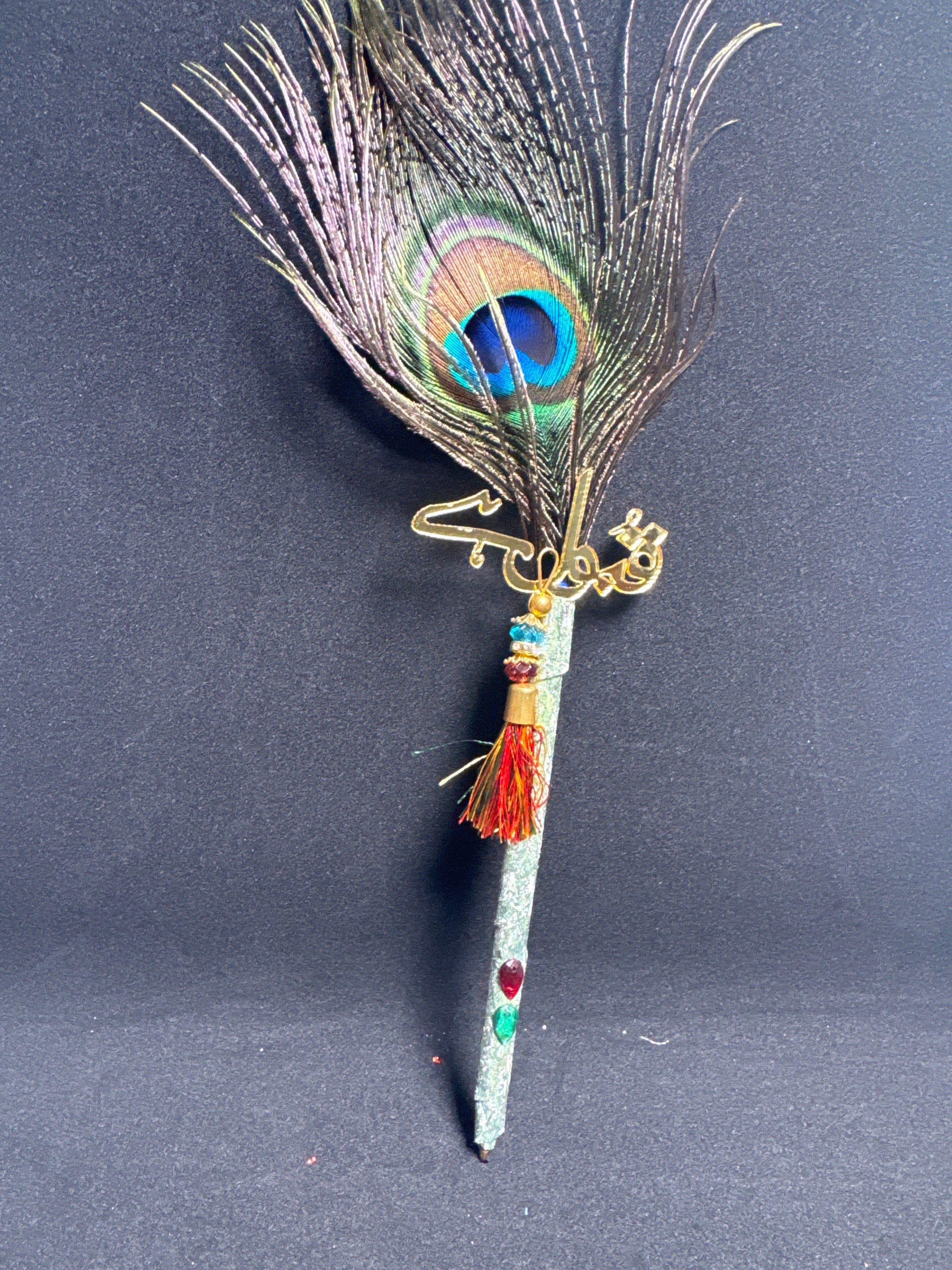 Bridal Nikah Pen D54 - Decorated Peacock Feather Pen for Brides to Sign Nikah Documents Matching Bridal Accessory