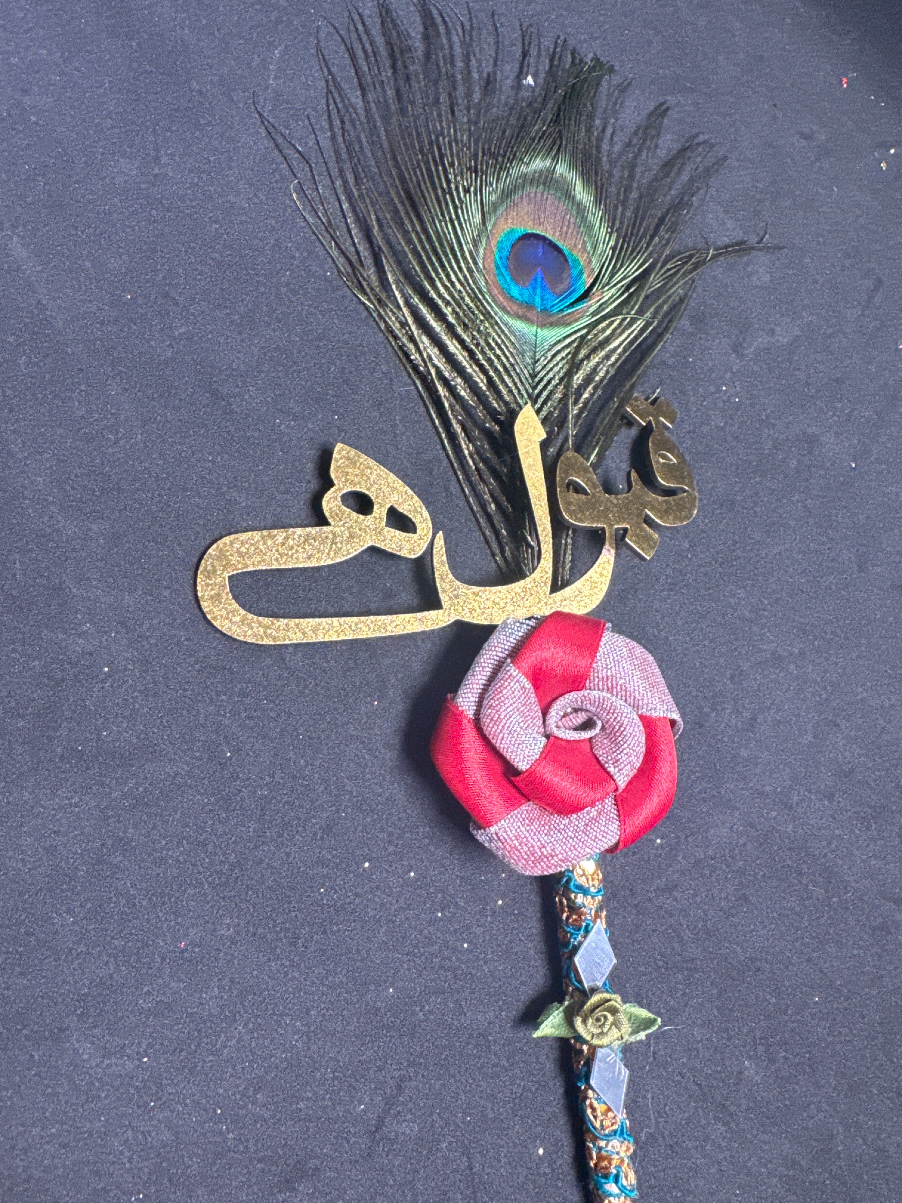 Bridal Nikah Pen D39 - Decorated Peacock Feather & Red Rose Bridal Pen for Sign Nikah Documents Matching Attire