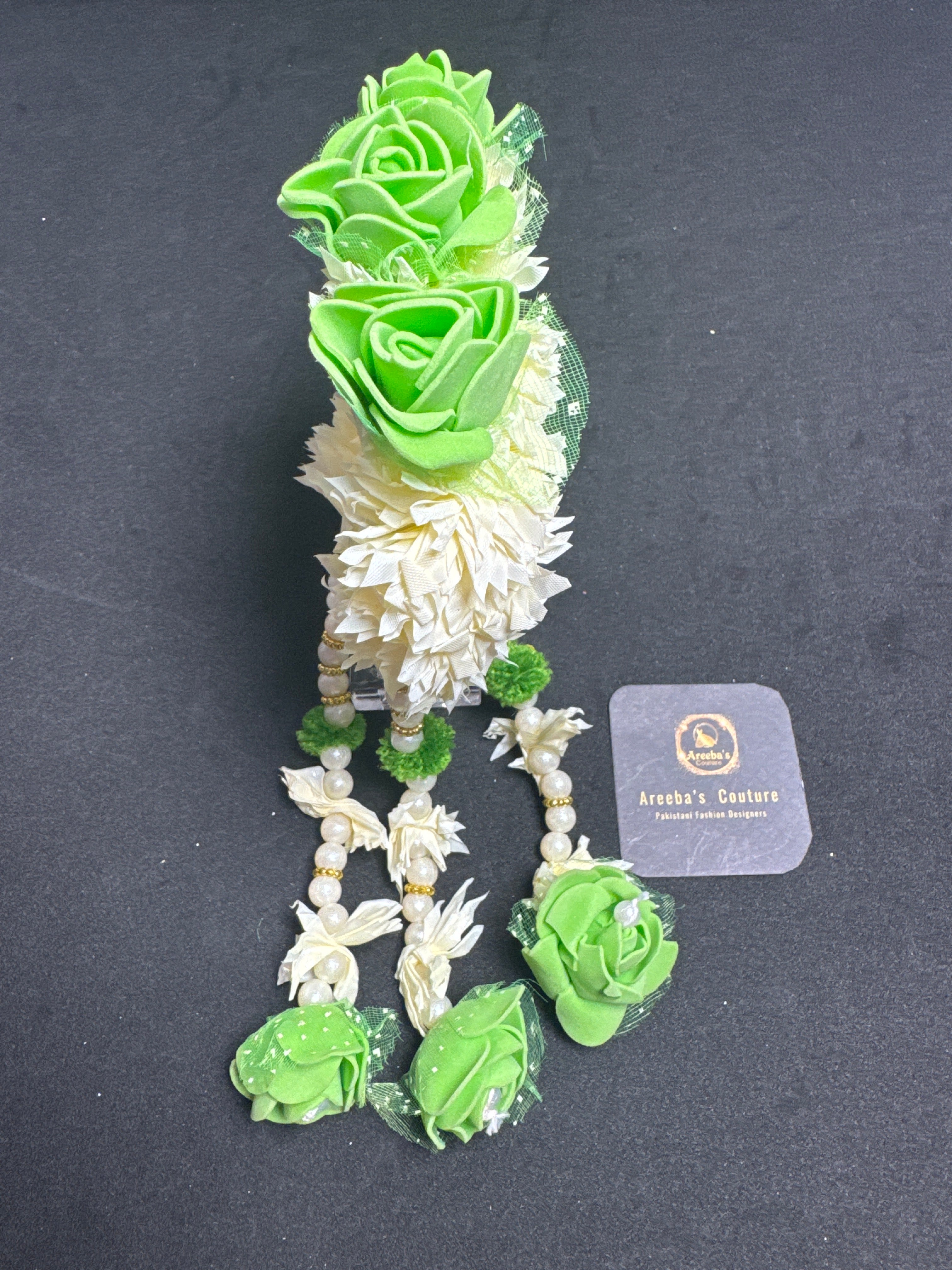 Handcrafted Flower Mehndi Gajra Light Green for Bride Bride Maids and Any Event
