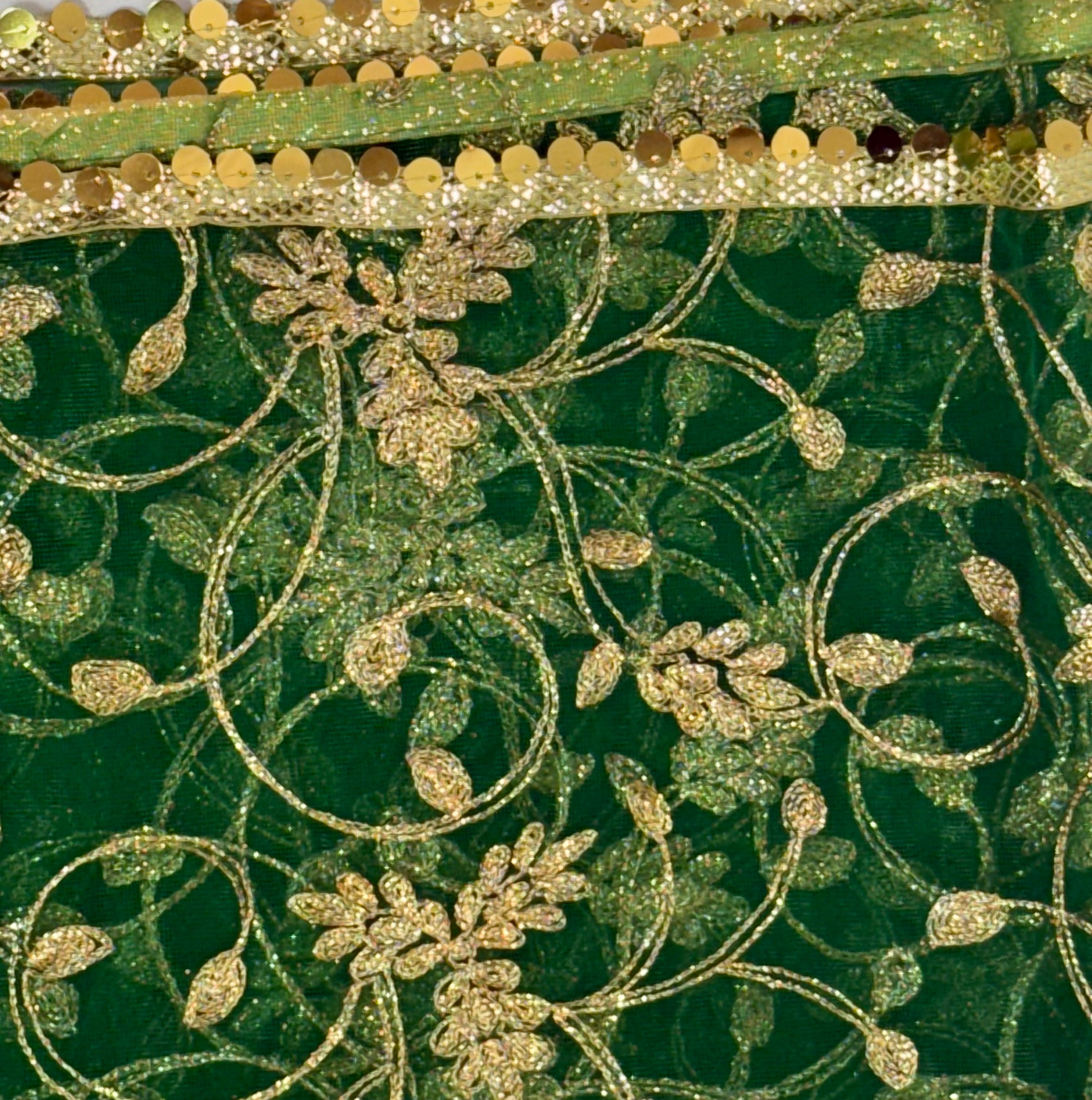 Net Duppta Deep Sea Green Colour With Golden Embroidery