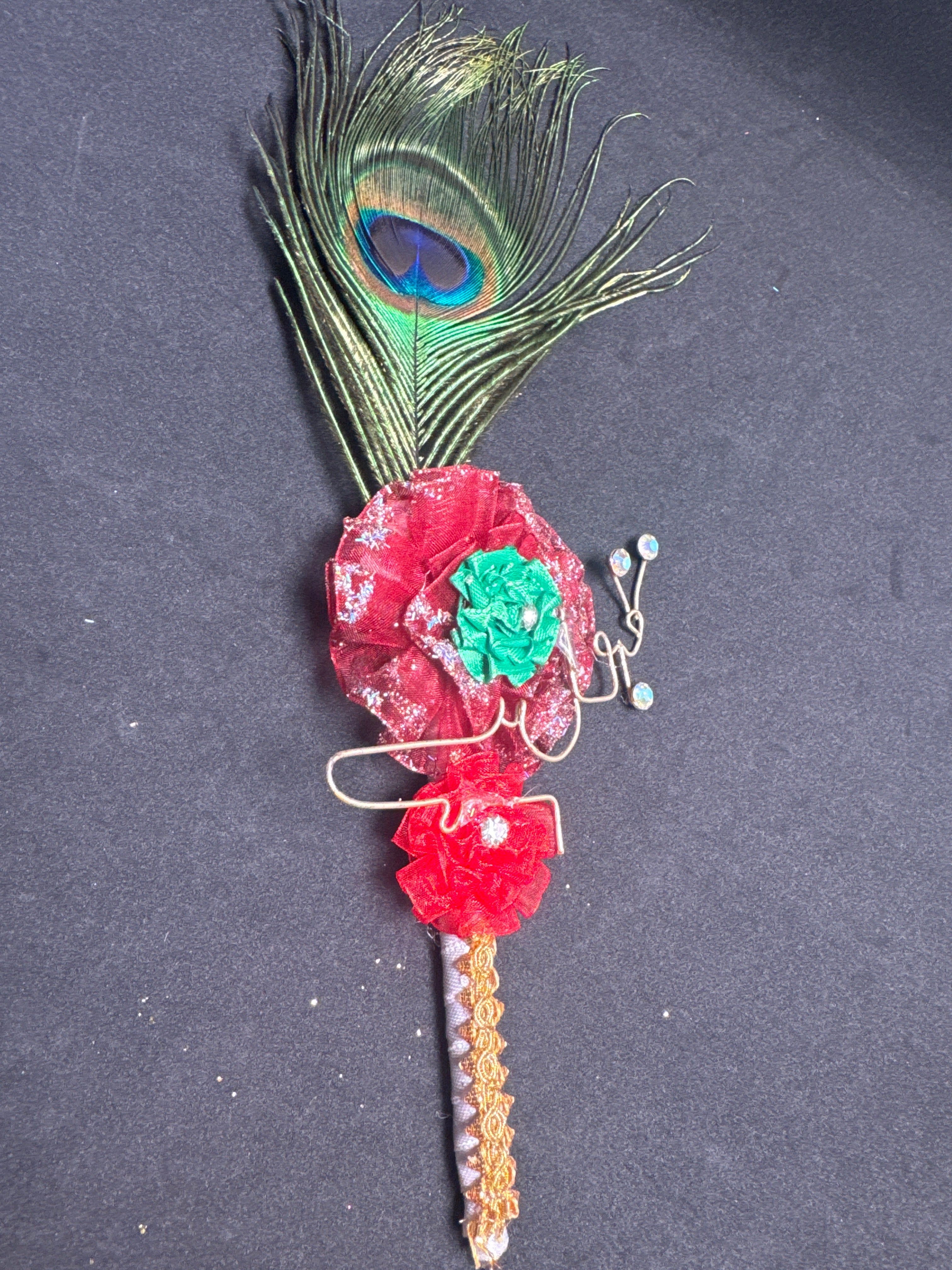 Bridal Nikah Pen D55 - Decorated Peacock Feather & Red Rose for Brides to Sign Nikah Documents Matching Bridal Accessory