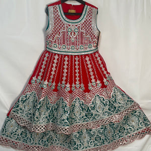 Girls red and green lengha BC21- Areeba's Couture
