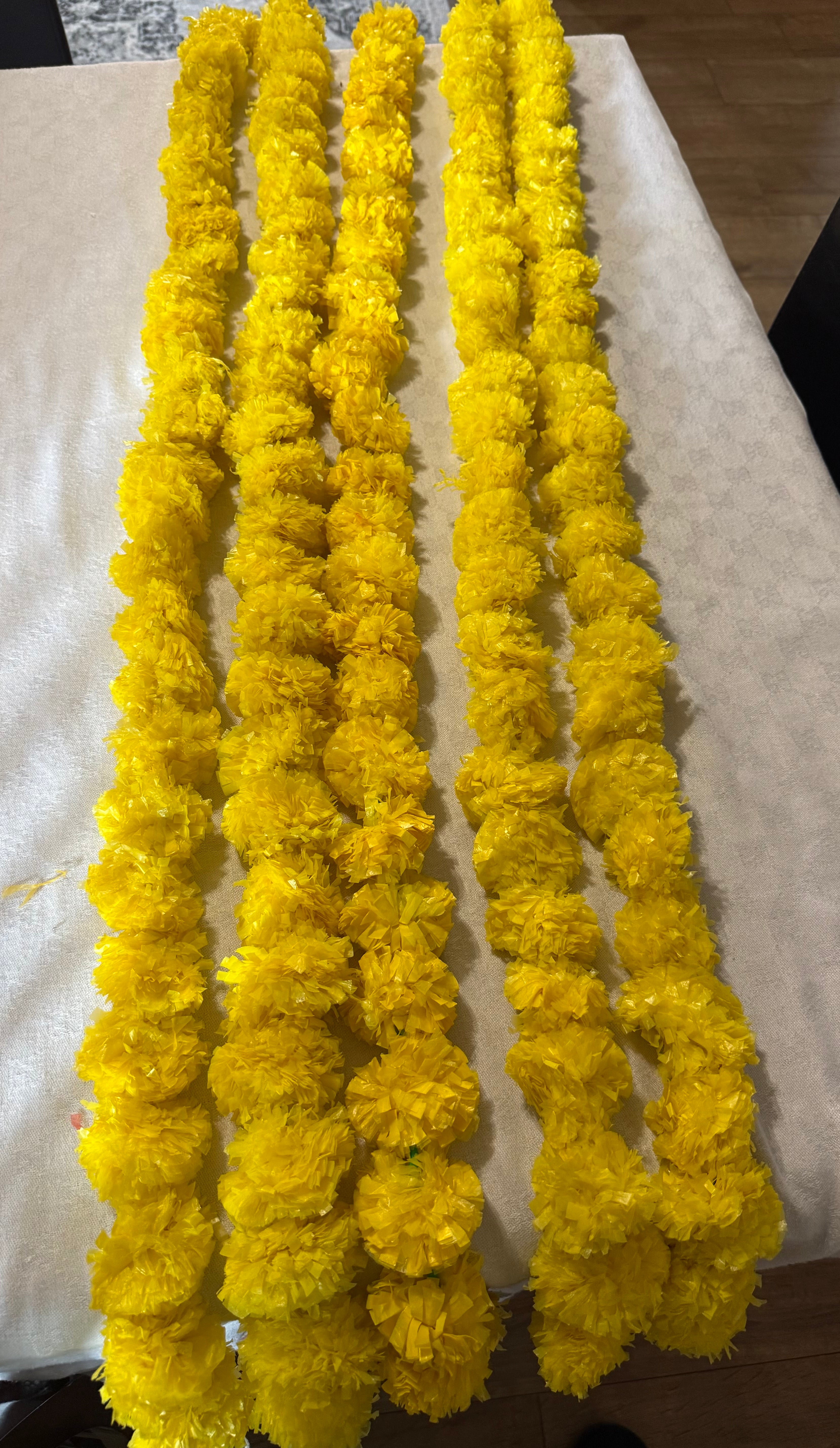 Artificial Marigold garland for MehndiWedding  decoration mala/Artificial Marigold garland/home decoration for MehndiWedding  decoration mala - Pack of 5  - Pack of 5