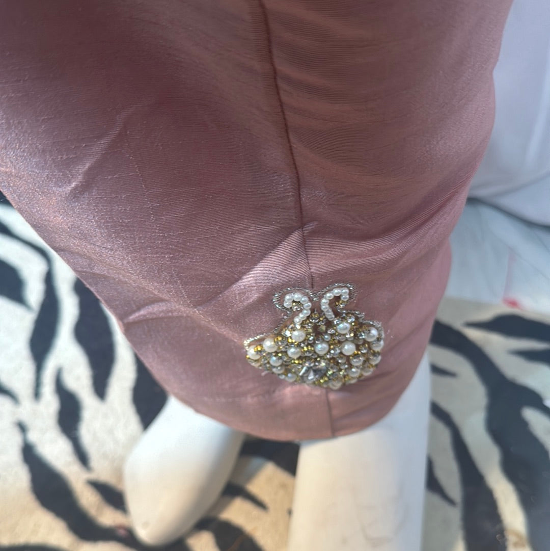 Net gown style dusky pink suit with heavy work 3PCS- Areeba's Couture