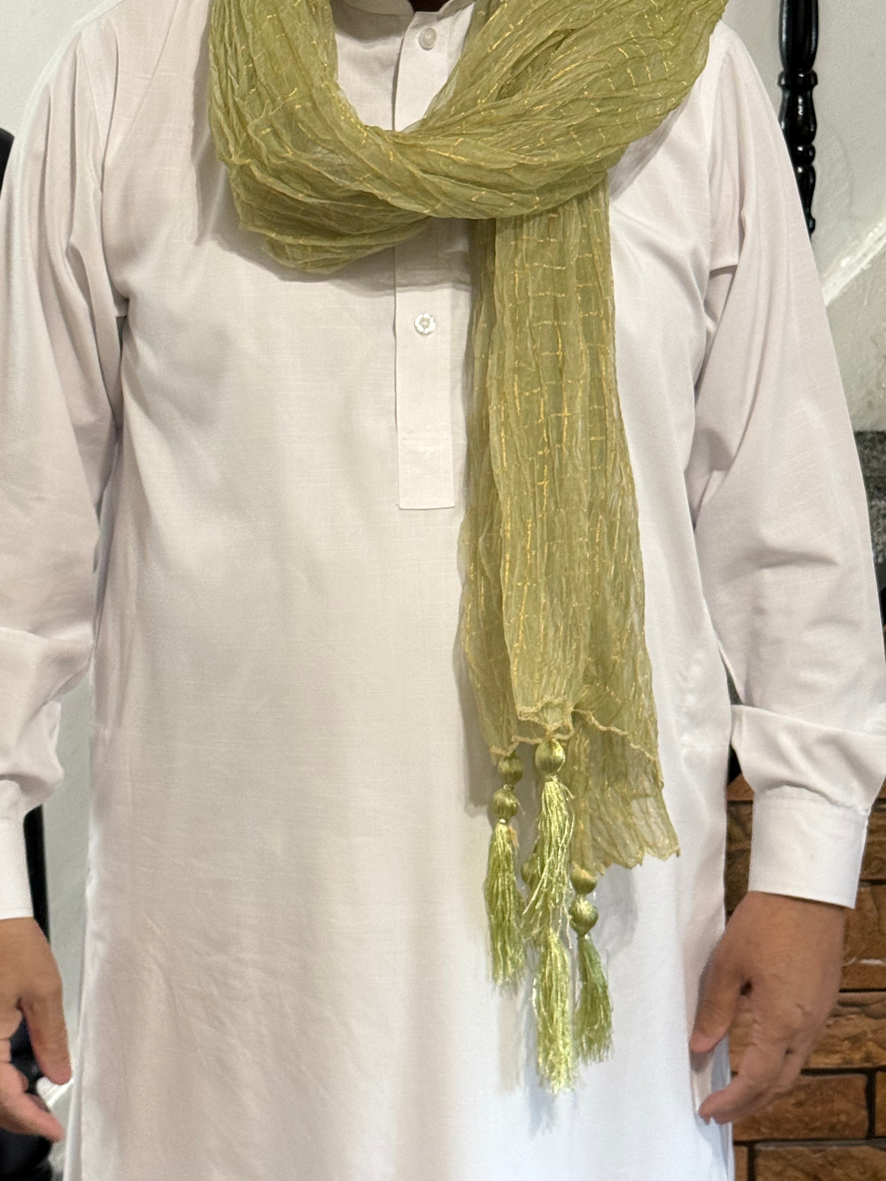 Mehndi Dupatta For The Lads In Sage Green Colour With Tussels
