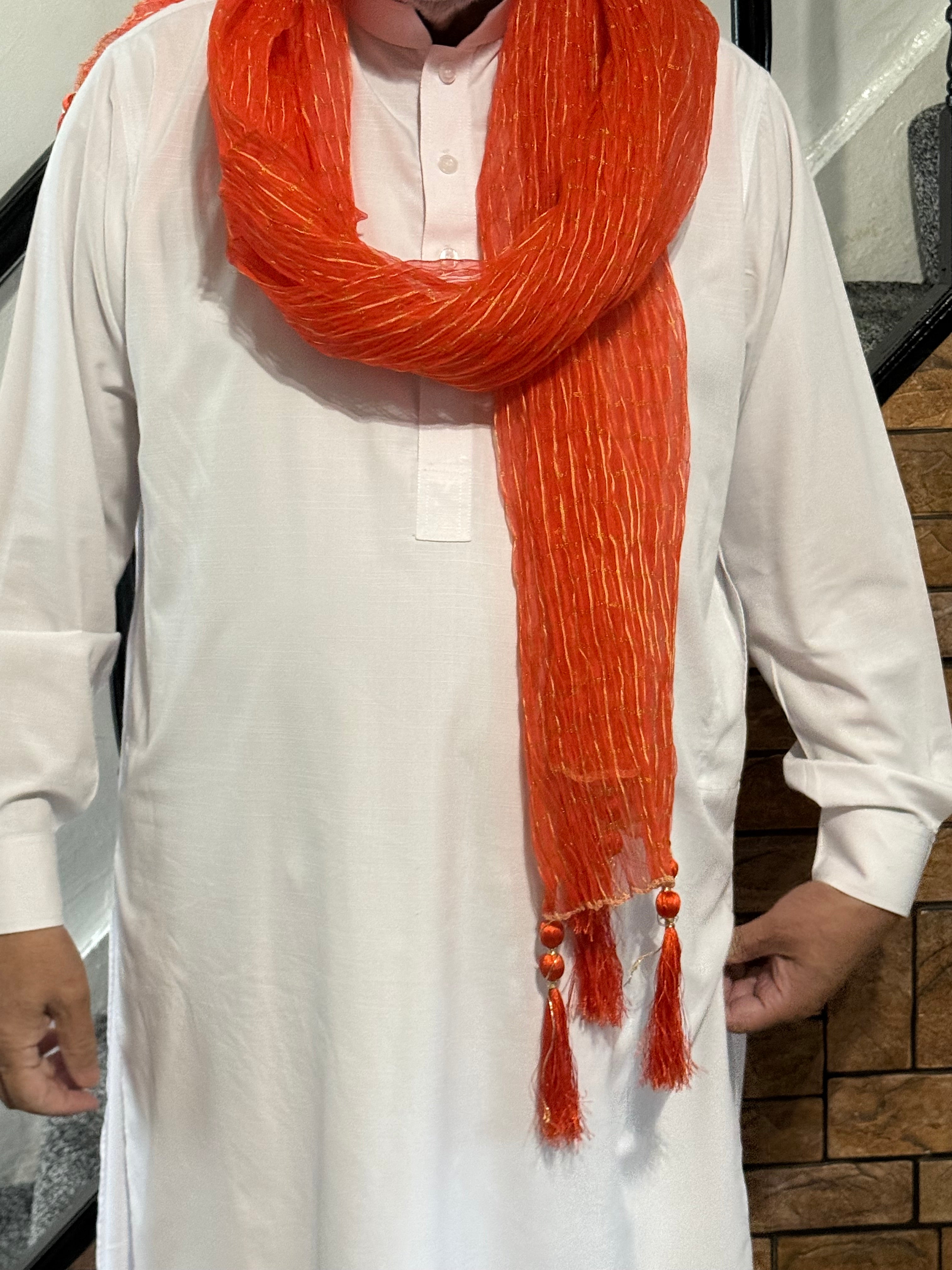 Mehndi Dupatta For The Lads In Orange Colour With Tussles
