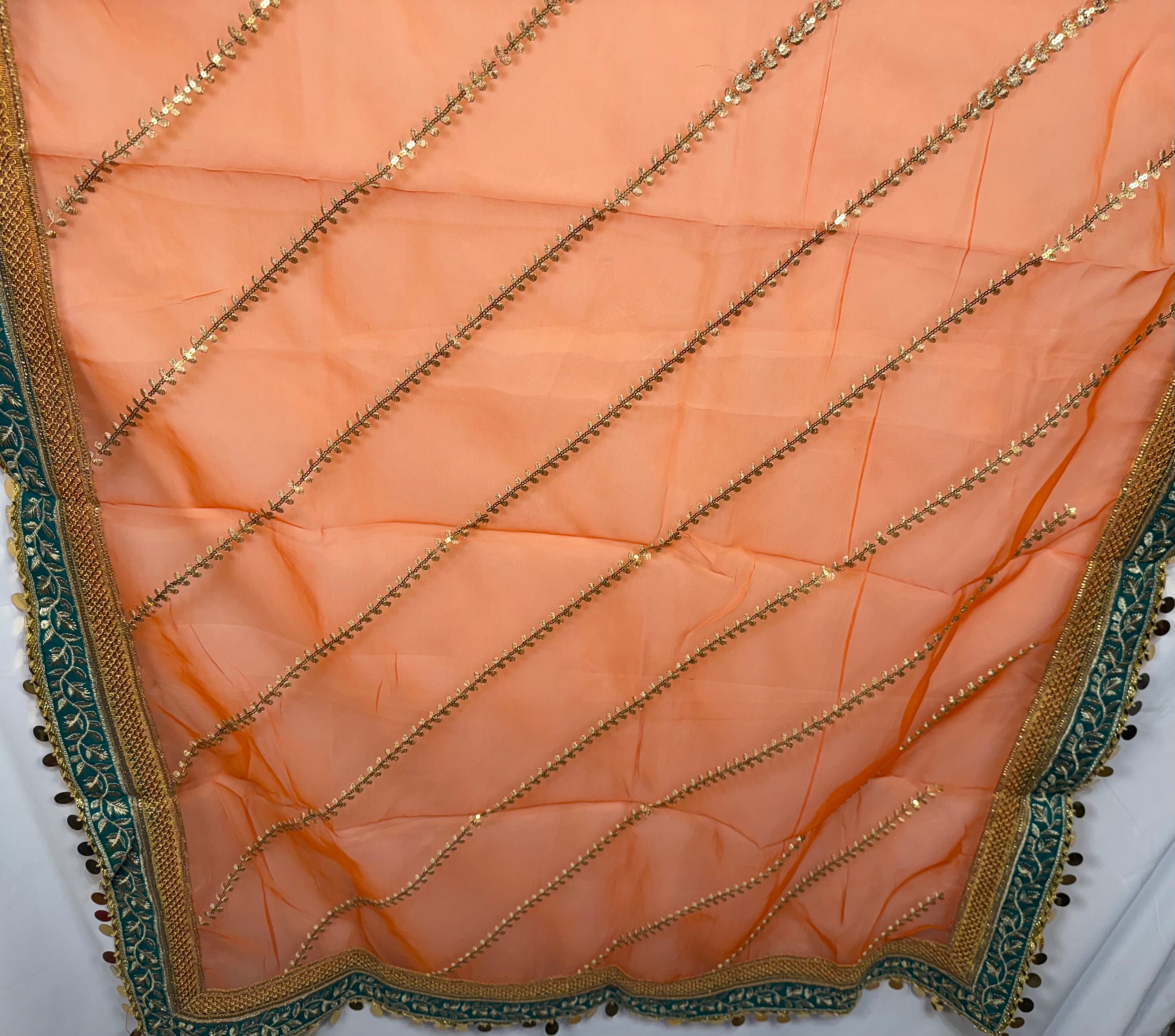 Orange Colour Organza Duptta With Embroidery And Coin Lace By Areeba'S Couture