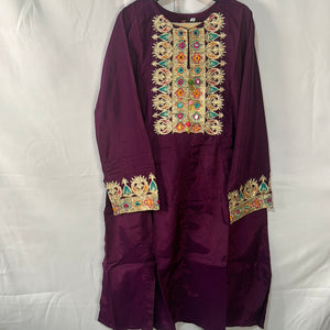 Girls purple frock dress with gold trouser- Areeba's Couture