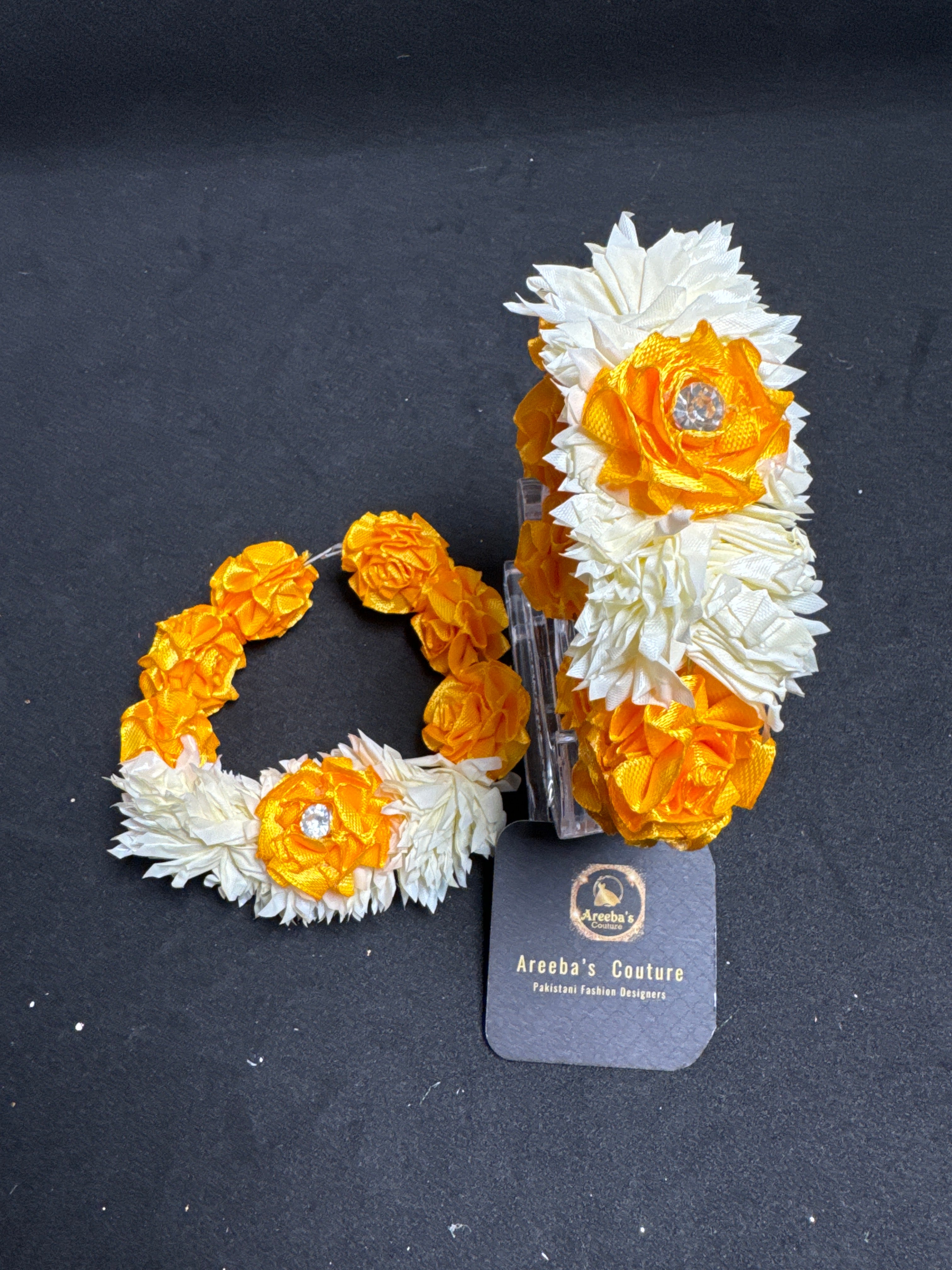 Flower Gajra Set for Mehndi Haldi in Light Orange Sold as Pair Traditional Fashion Accessory (SOLD AS PAIR)