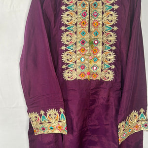 Girls purple frock dress with gold trouser- Areeba's Couture