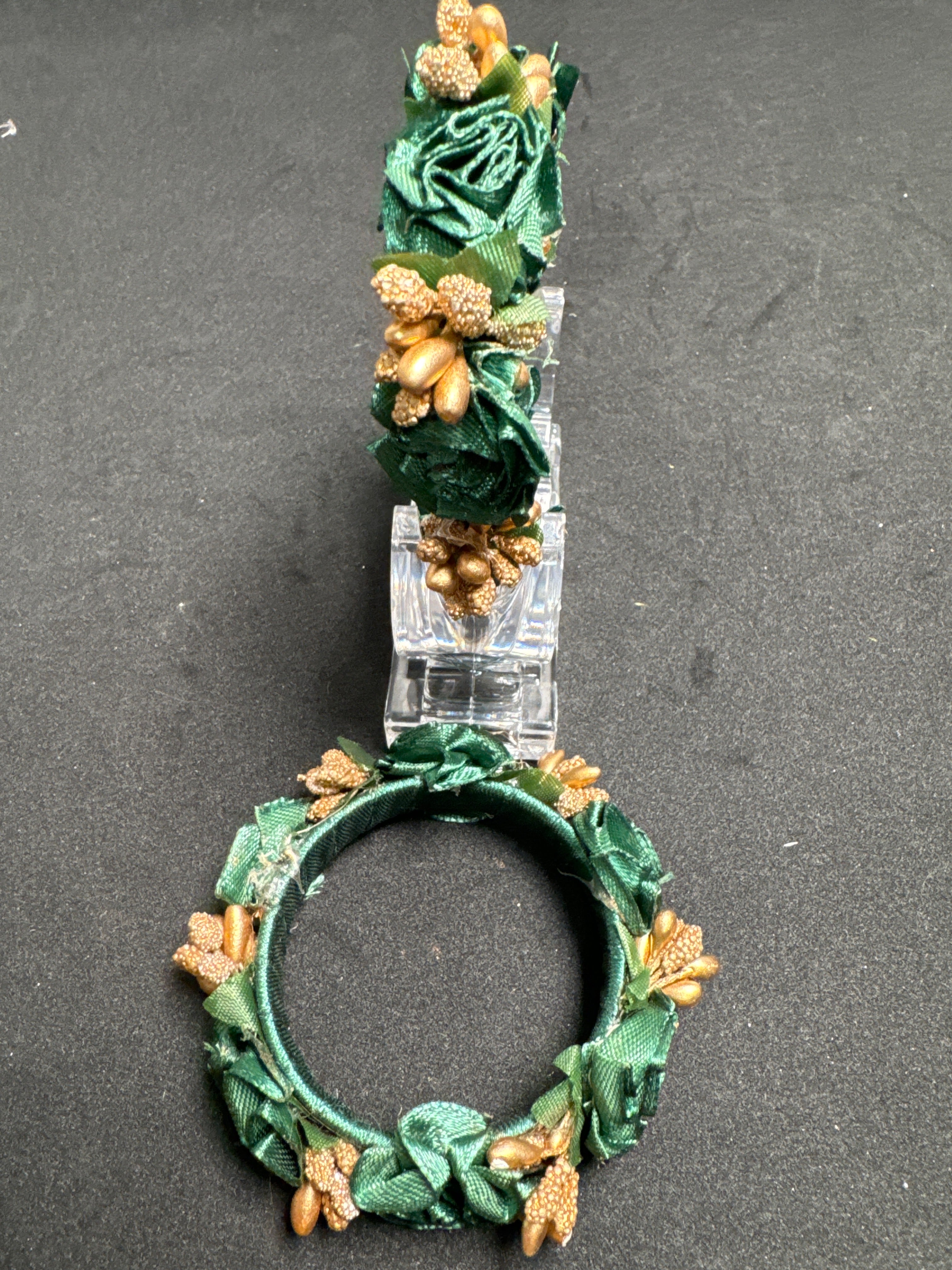 Handcrafted Bottle Green Flower Kara Set (SOLD AS PAIR) for Bride & Bridal Maids Perfect for Mehndi & Any Event Pair