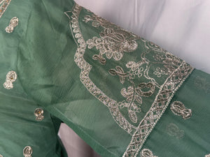 Ladies 3 Pcs Sage Green Garara Set With Embroidery (Including Shirt, Garara And Duptta) Lgs-3- Areeba's Couture