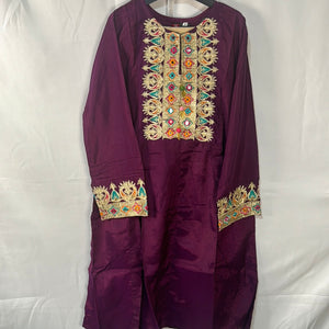 Girls purple frock dress with gold trouser- Areeba's Couture