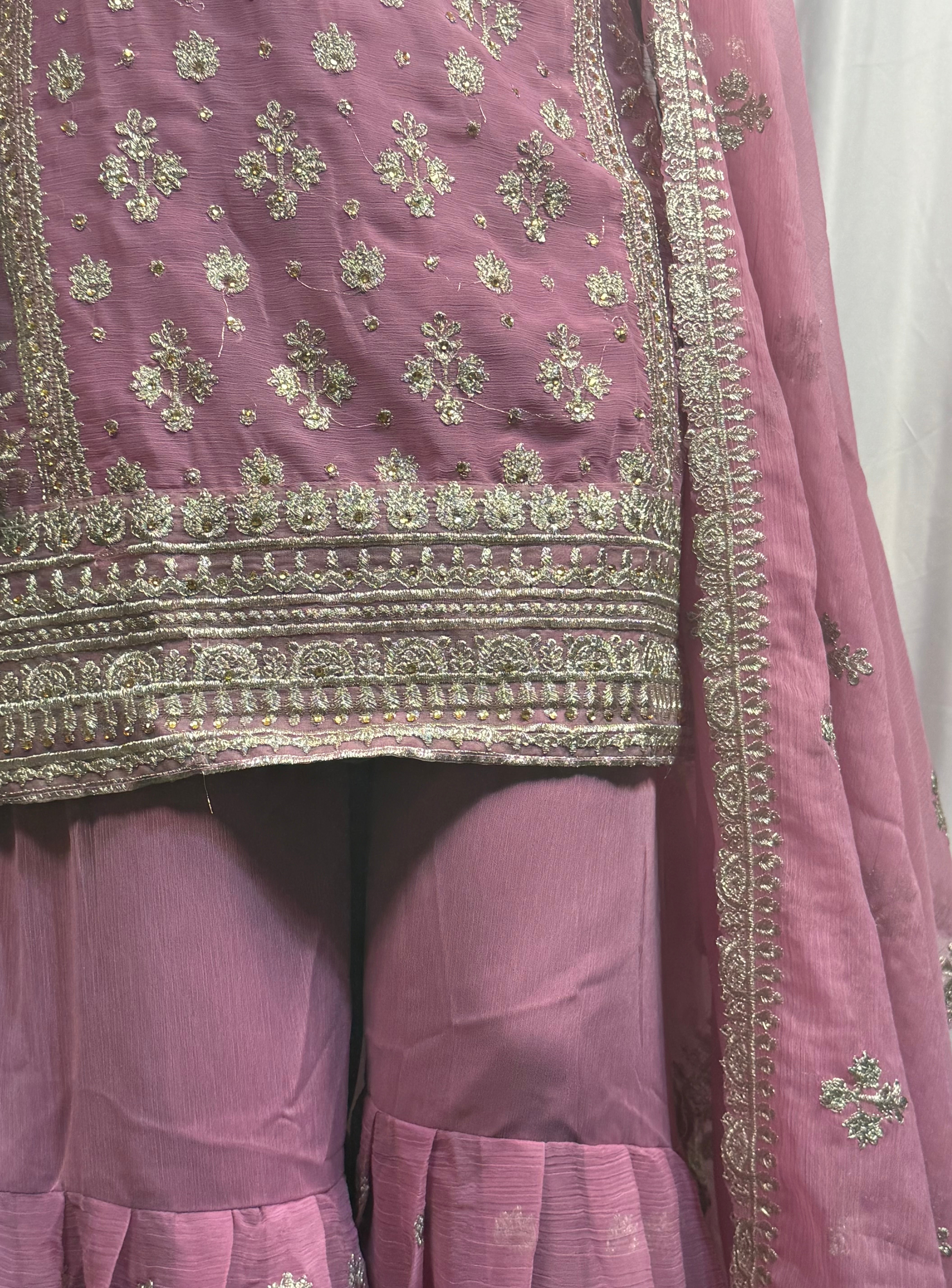 Ladies 3 Pcs Dusty Pink Garara Set With Embroidery And Beads Work (Including Shirt, Garara And Duptta ) Lgs-6