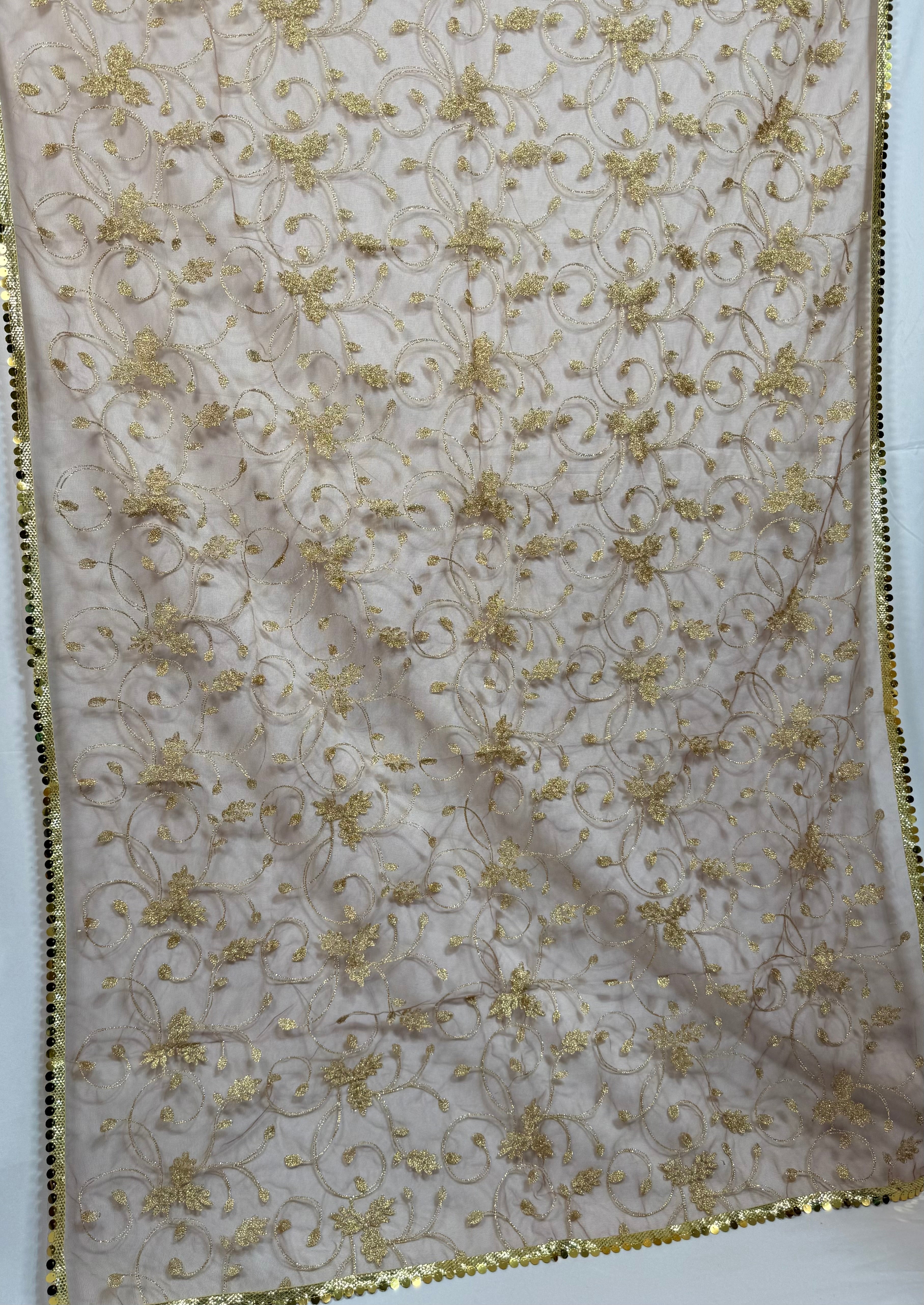 Net Dupptta Brown Colour With Golden Embroidery
