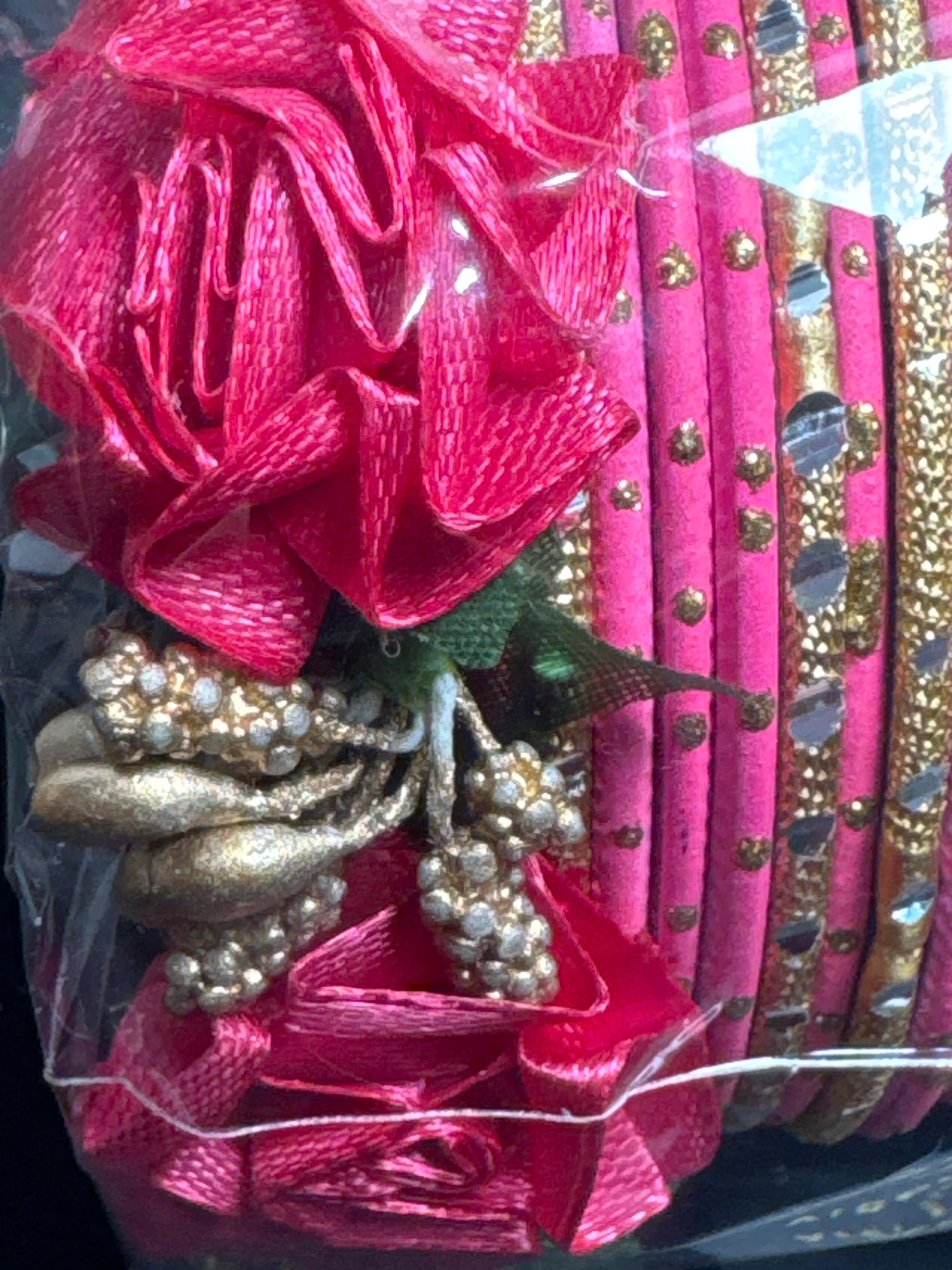 Flower Bangles Set in Pink and Gold B1 Pakistani Fashion Designers